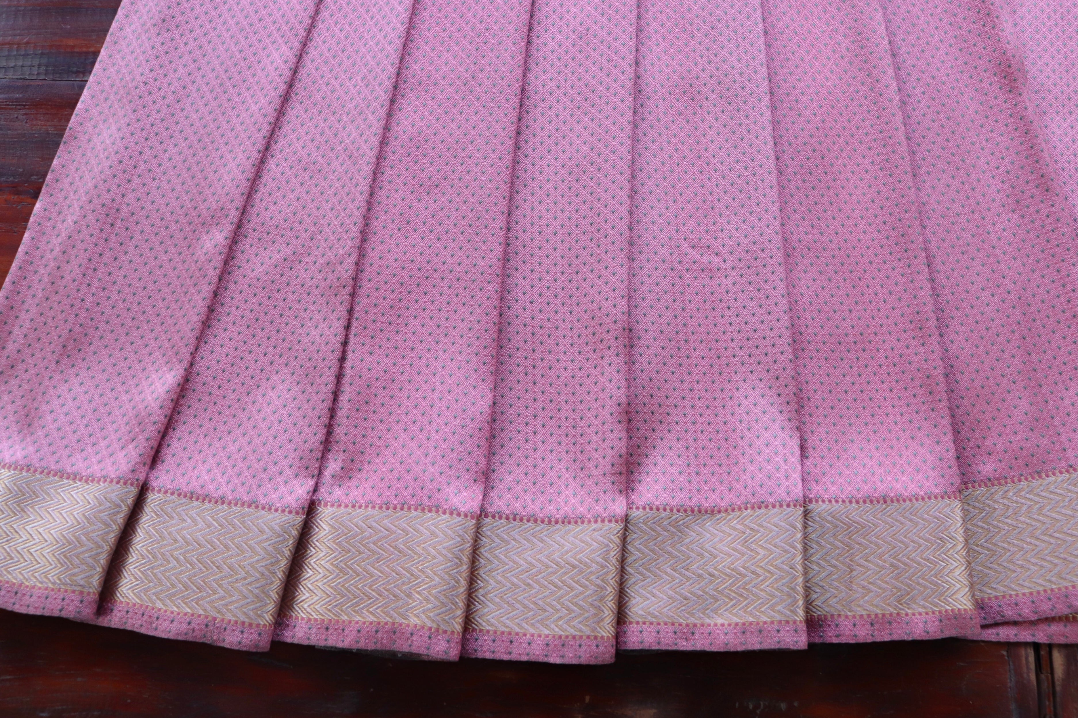 Pink And Grey Do Rukhi Resham Handwoven Banarasi Tanchoi Silk Saree