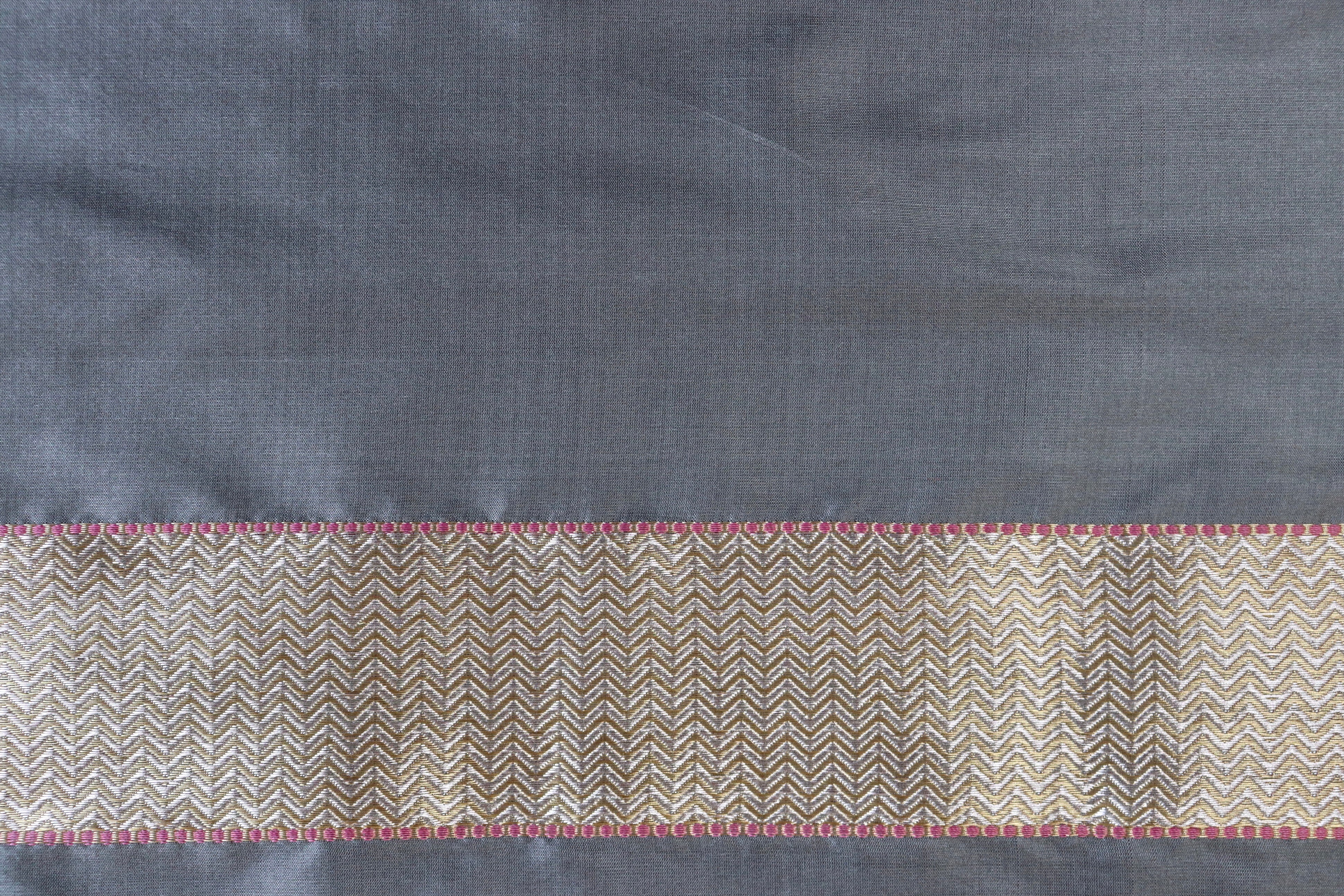 Pink And Grey Do Rukhi Resham Handwoven Banarasi Tanchoi Silk Saree