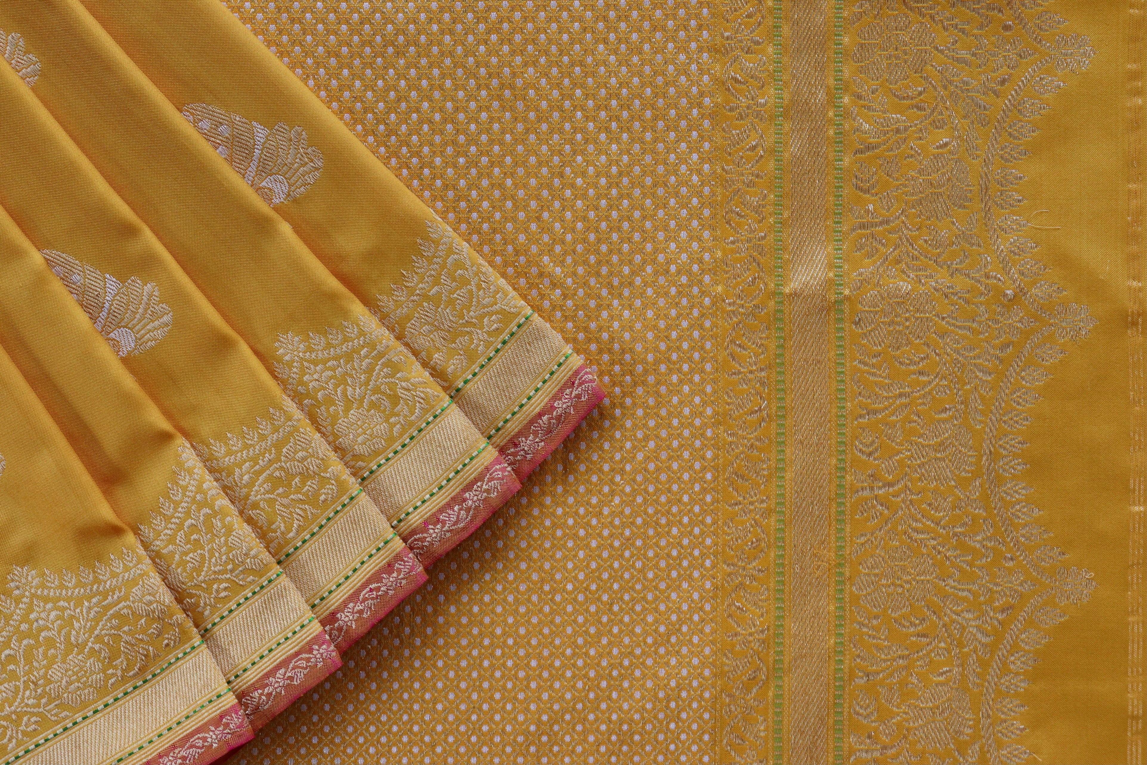 Mango Yellow Butterfly Motif Pure Silk Handloom Banarasi Saree