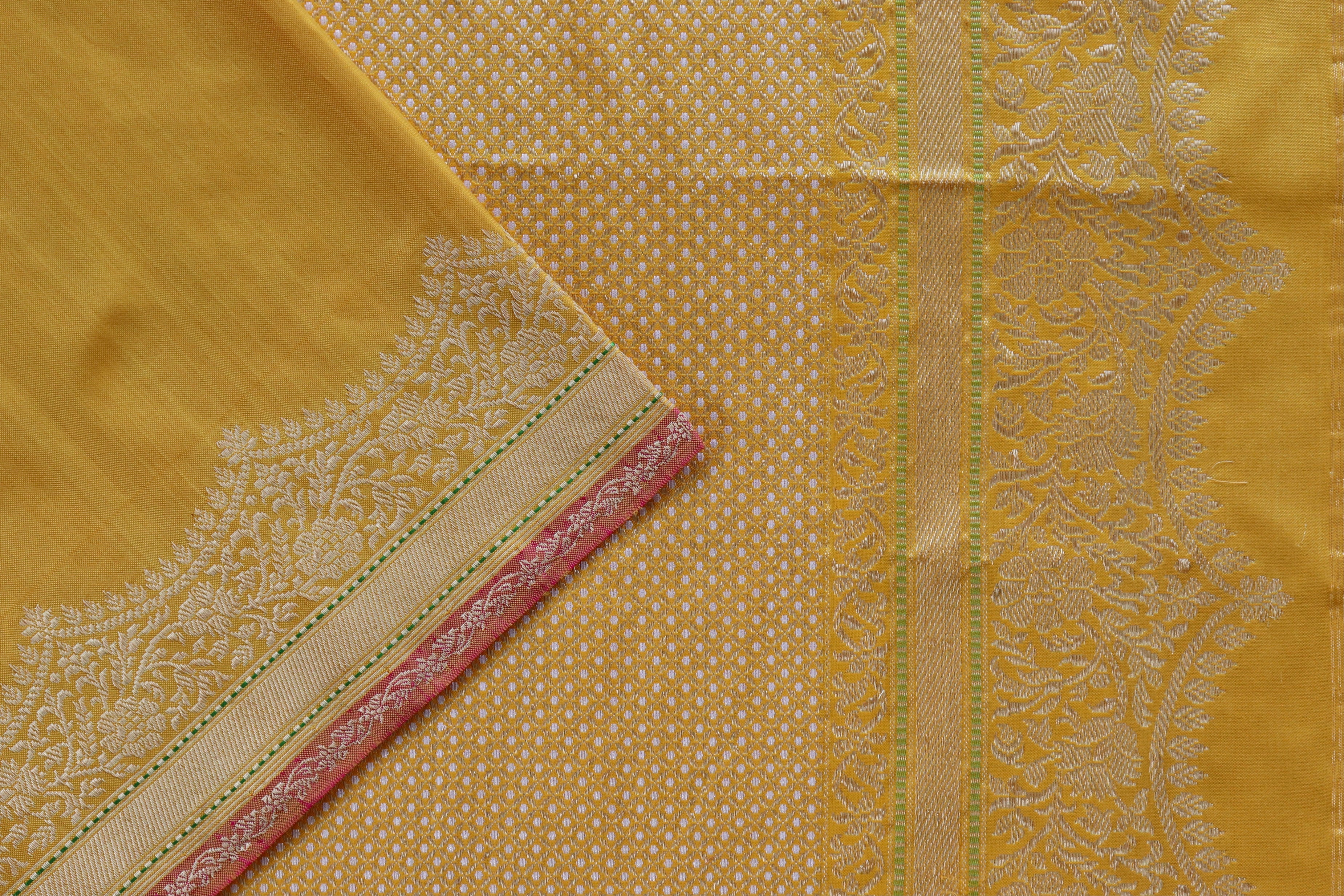 Mustard Yellow Butterfly Motif Pure Silk Handloom Banarasi Saree