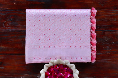 Baby Pink handloom Banarsi saree with tanchoi motifs in pure silk