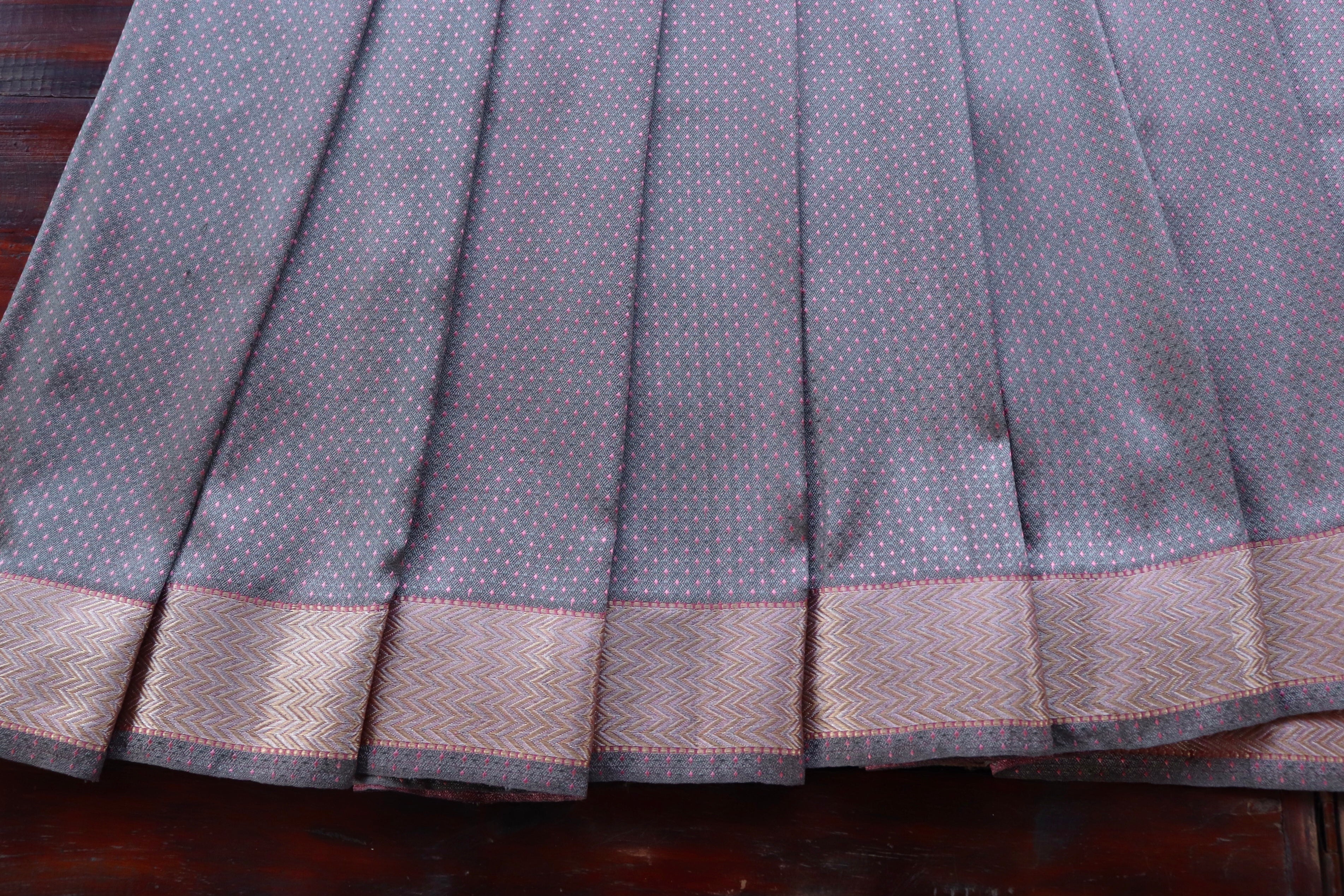 Pink And Grey Do Rukhi Resham Handwoven Banarasi Tanchoi Silk Saree