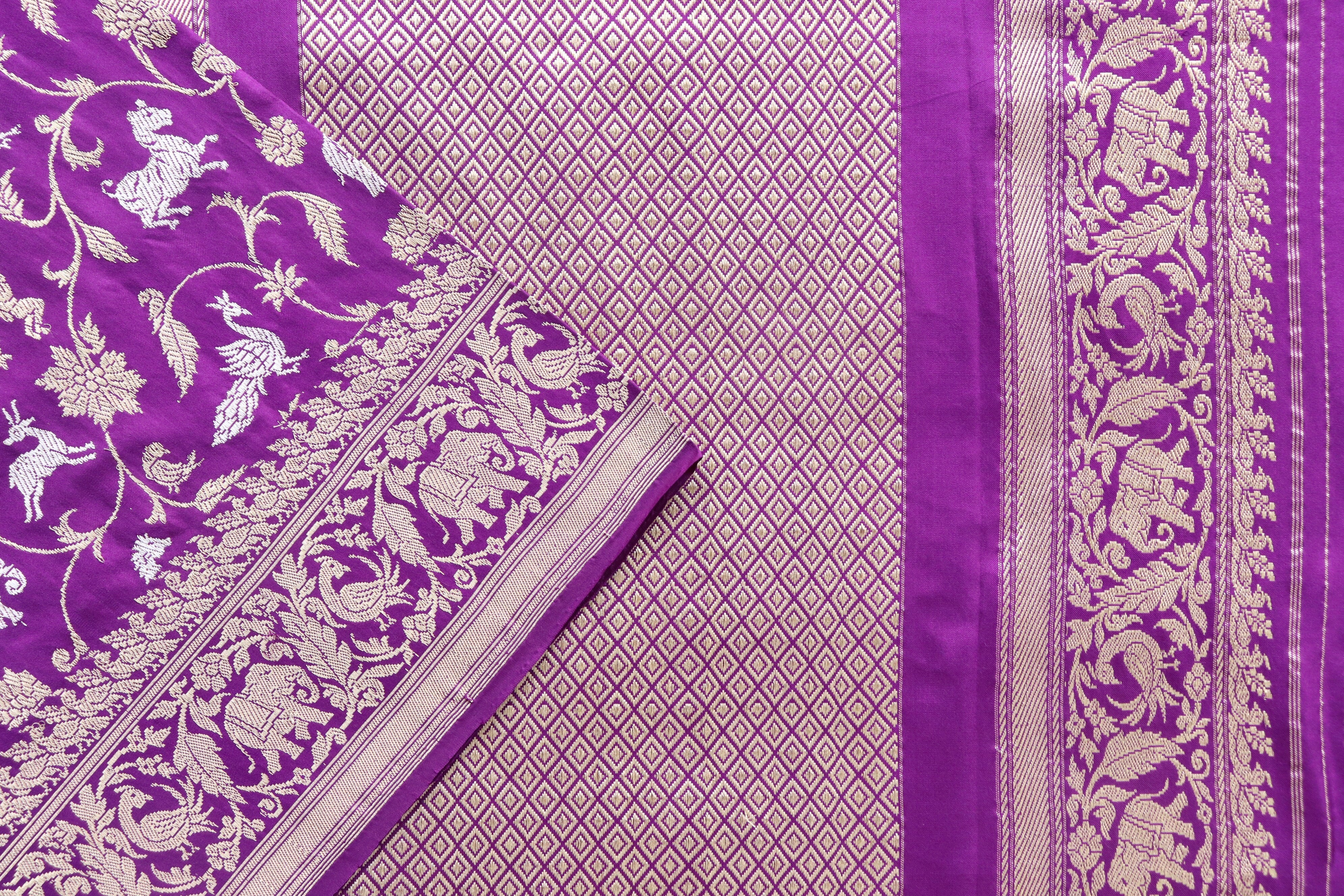 Purple Shikargah Pure Silk Handloom Banarasi Saree