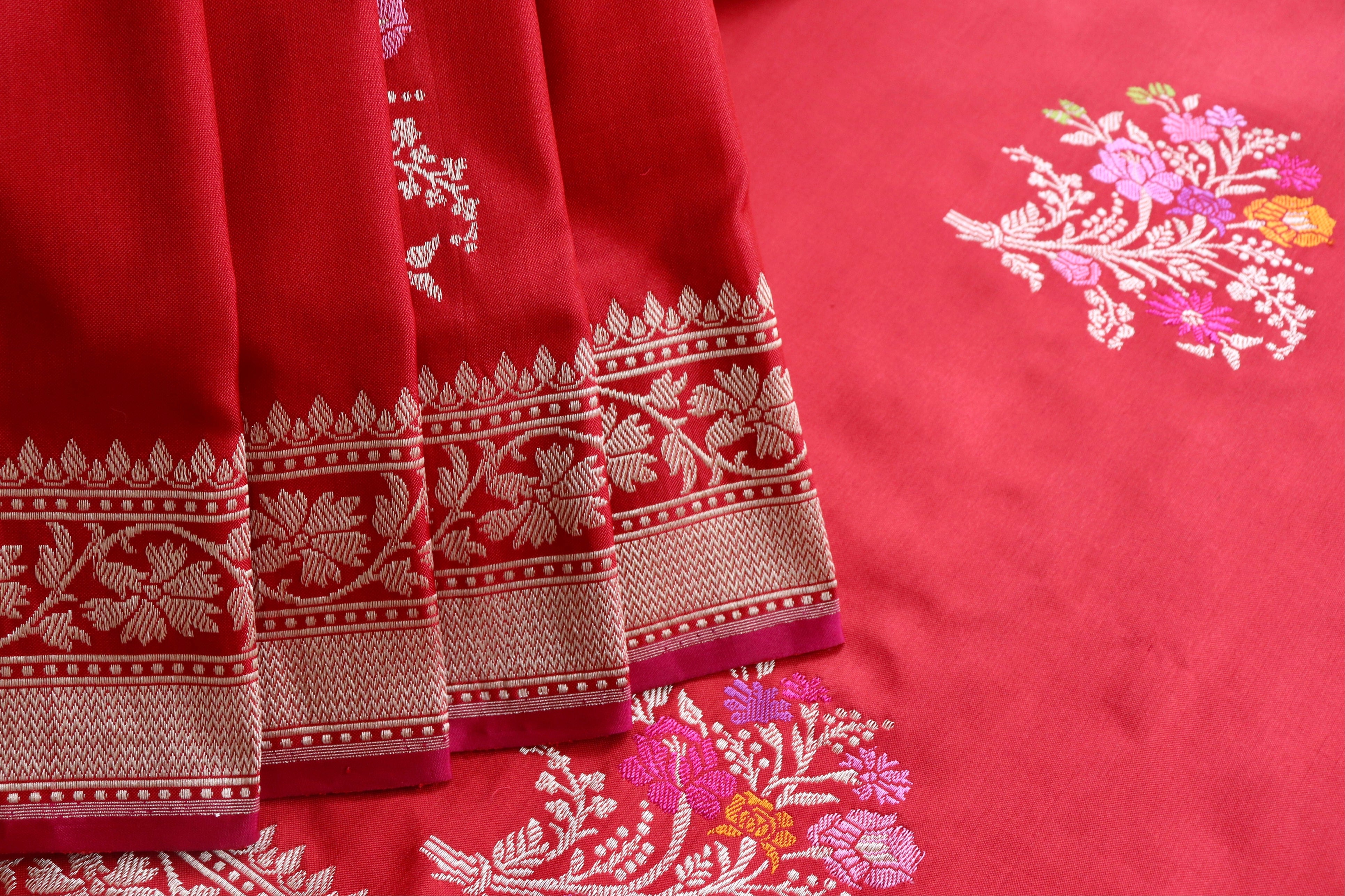 Red Guldasta Motif Pure Katan Silk Handloom Saree