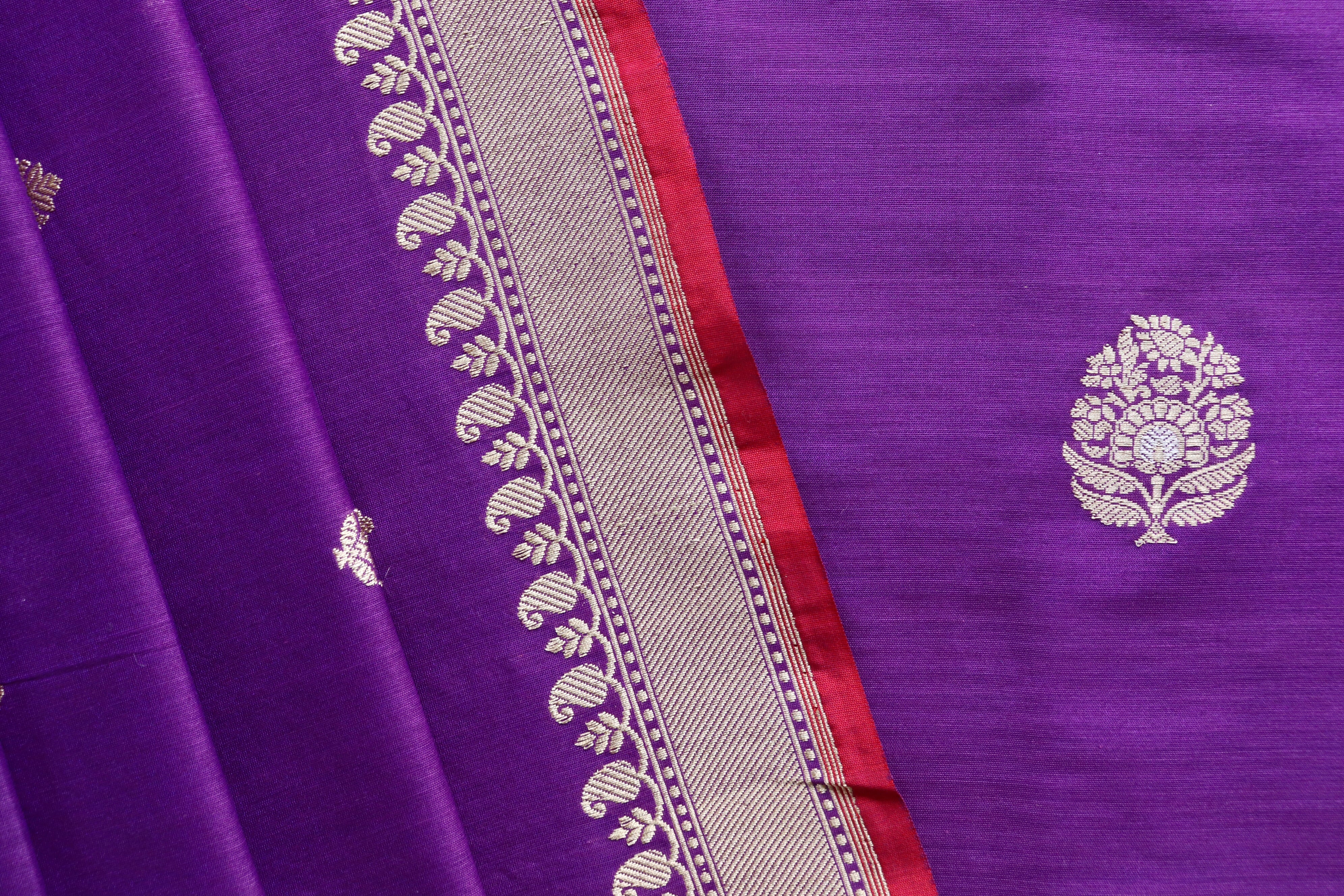 Purple Kadhua Pure Silk By Cotton Banarasi Suit Material Set