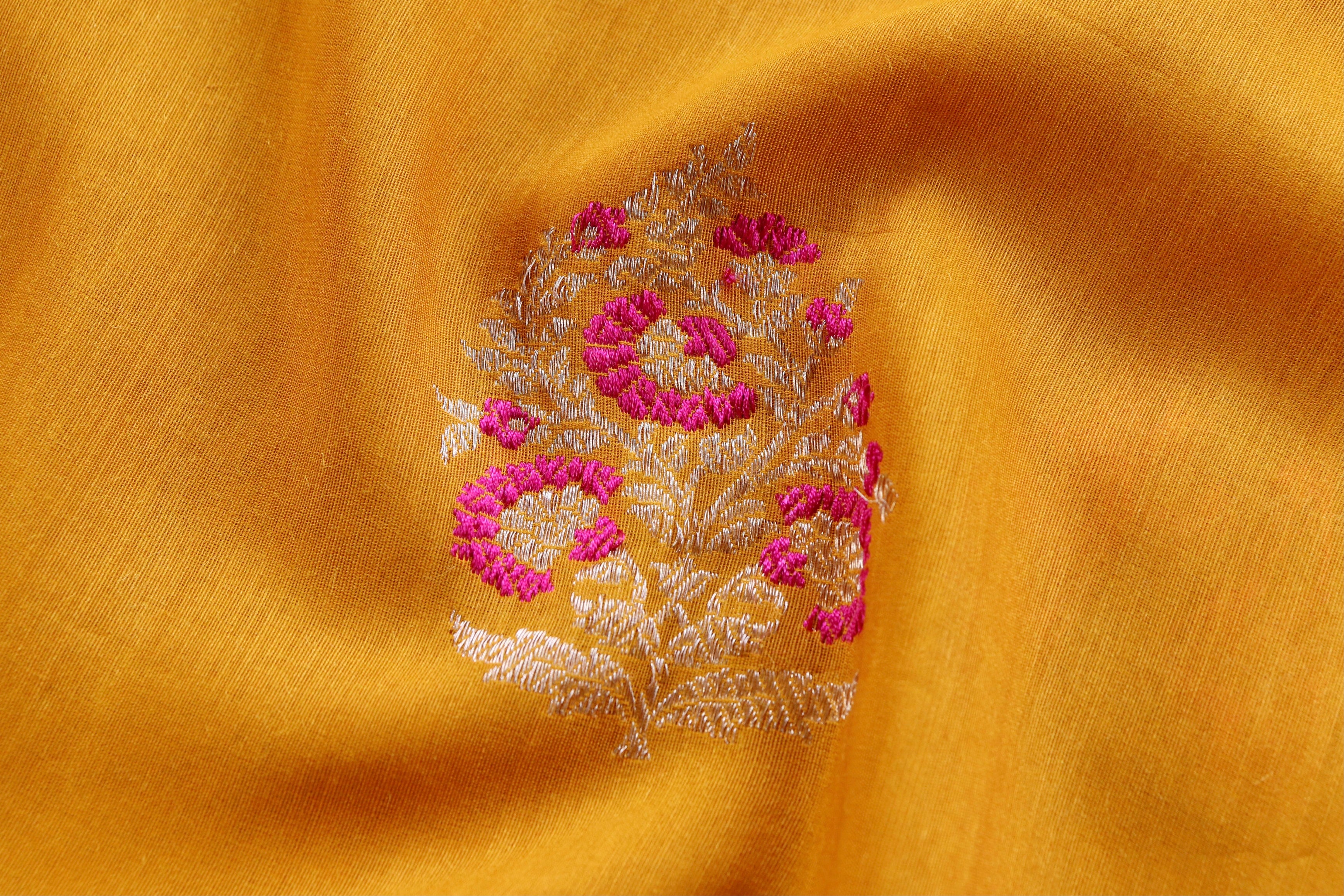 Mango Yellow Kadhua Motif Munga Silk Handloom Saree