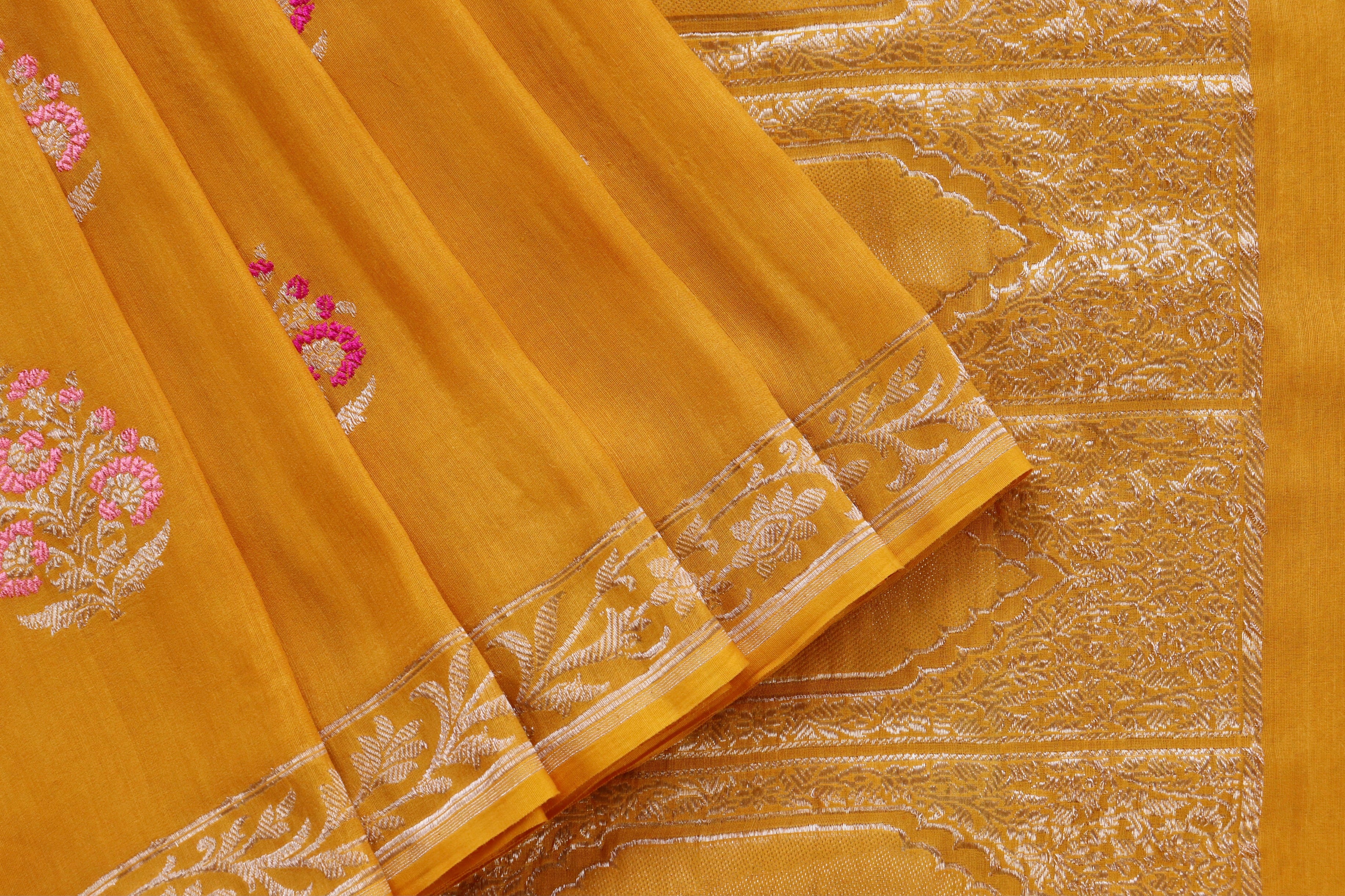 Mango Yellow Kadhua Motif Munga Silk Handloom Saree