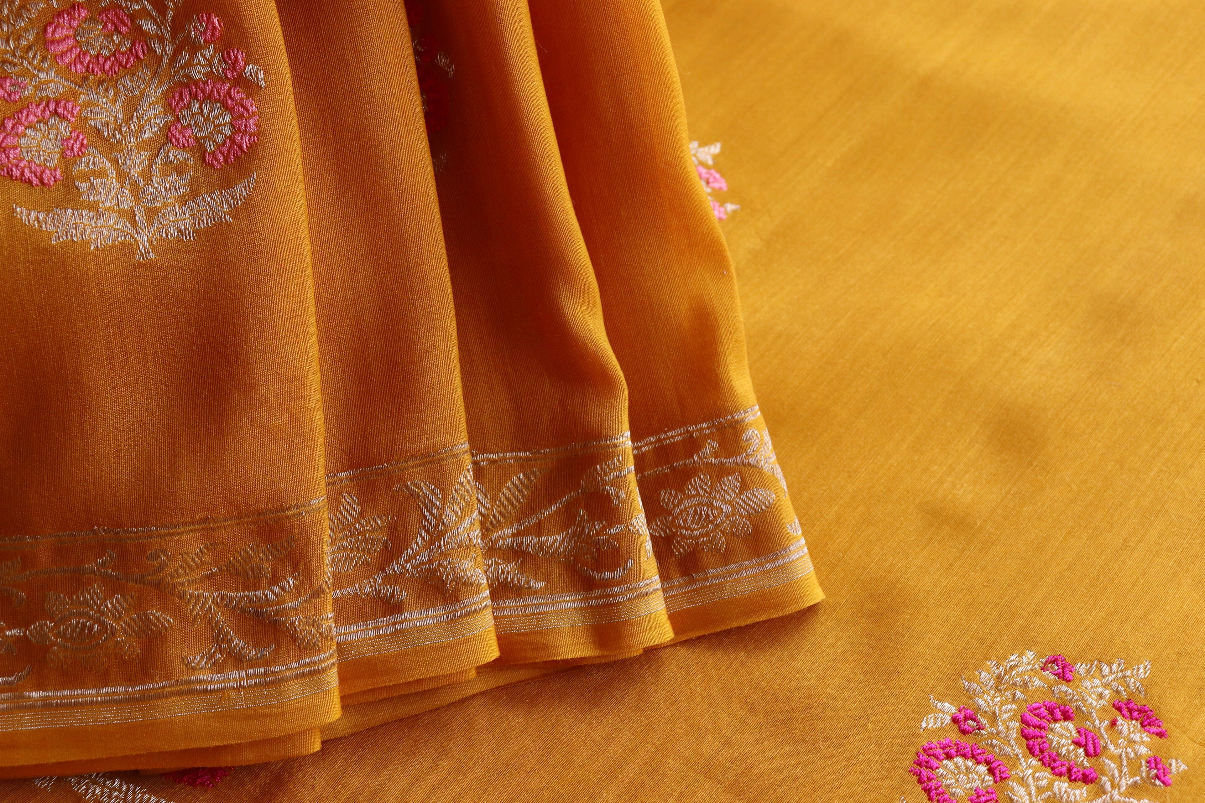 Mango Yellow Kadhua Motif Munga Silk Handloom Saree