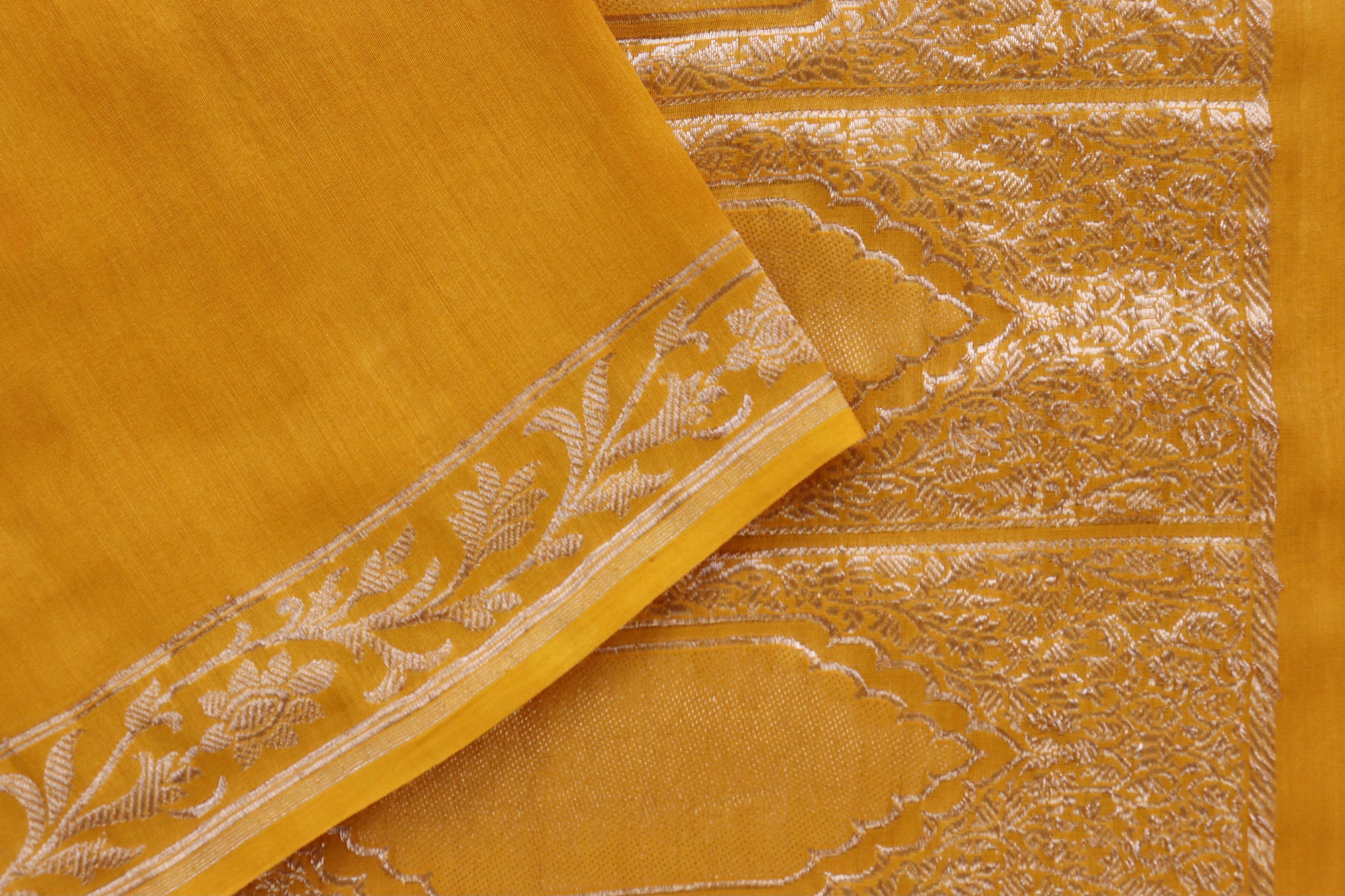 Mango Yellow Kadhua Motif Munga Silk Handloom Saree