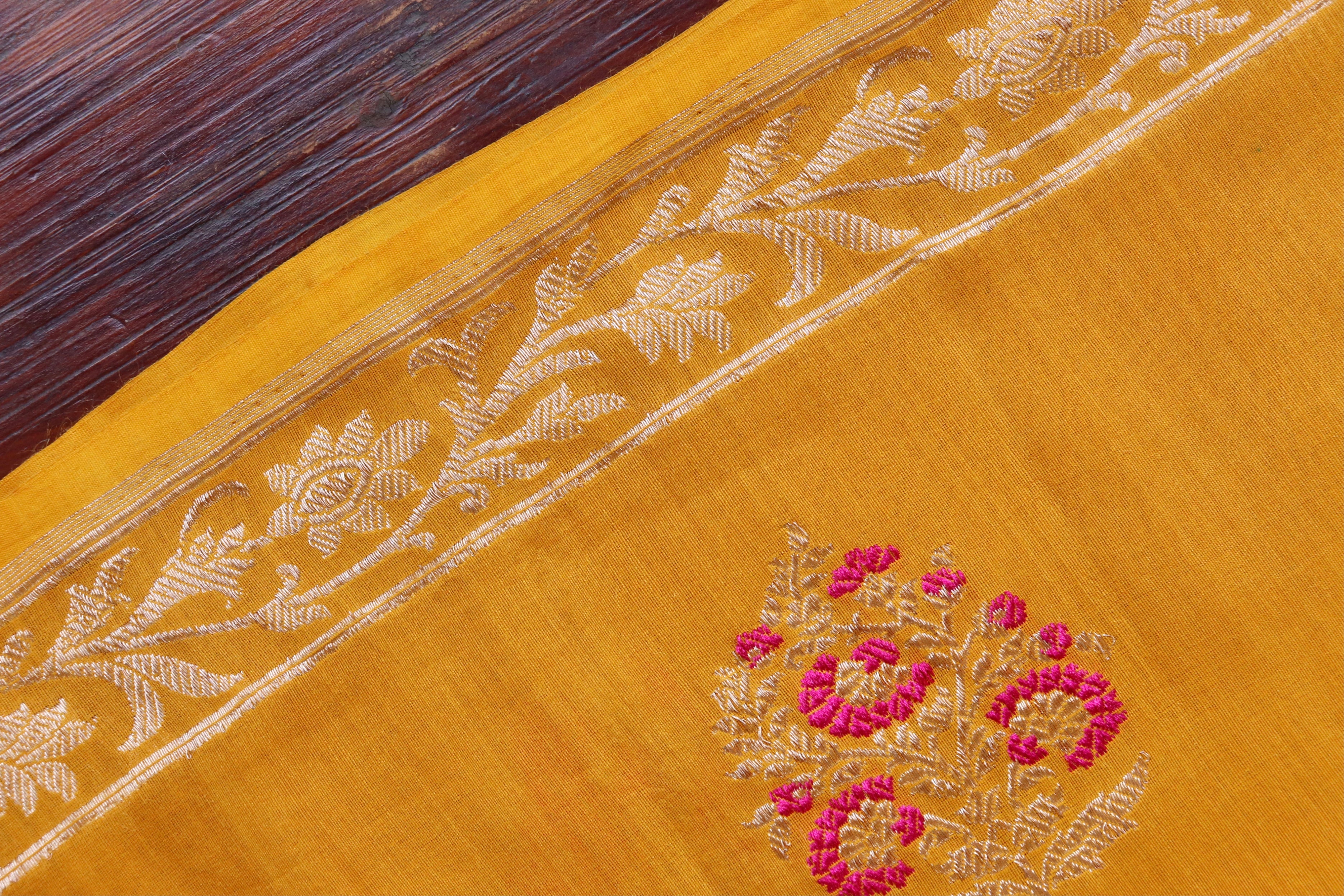 Mango Yellow Kadhua Motif Munga Silk Handloom Saree