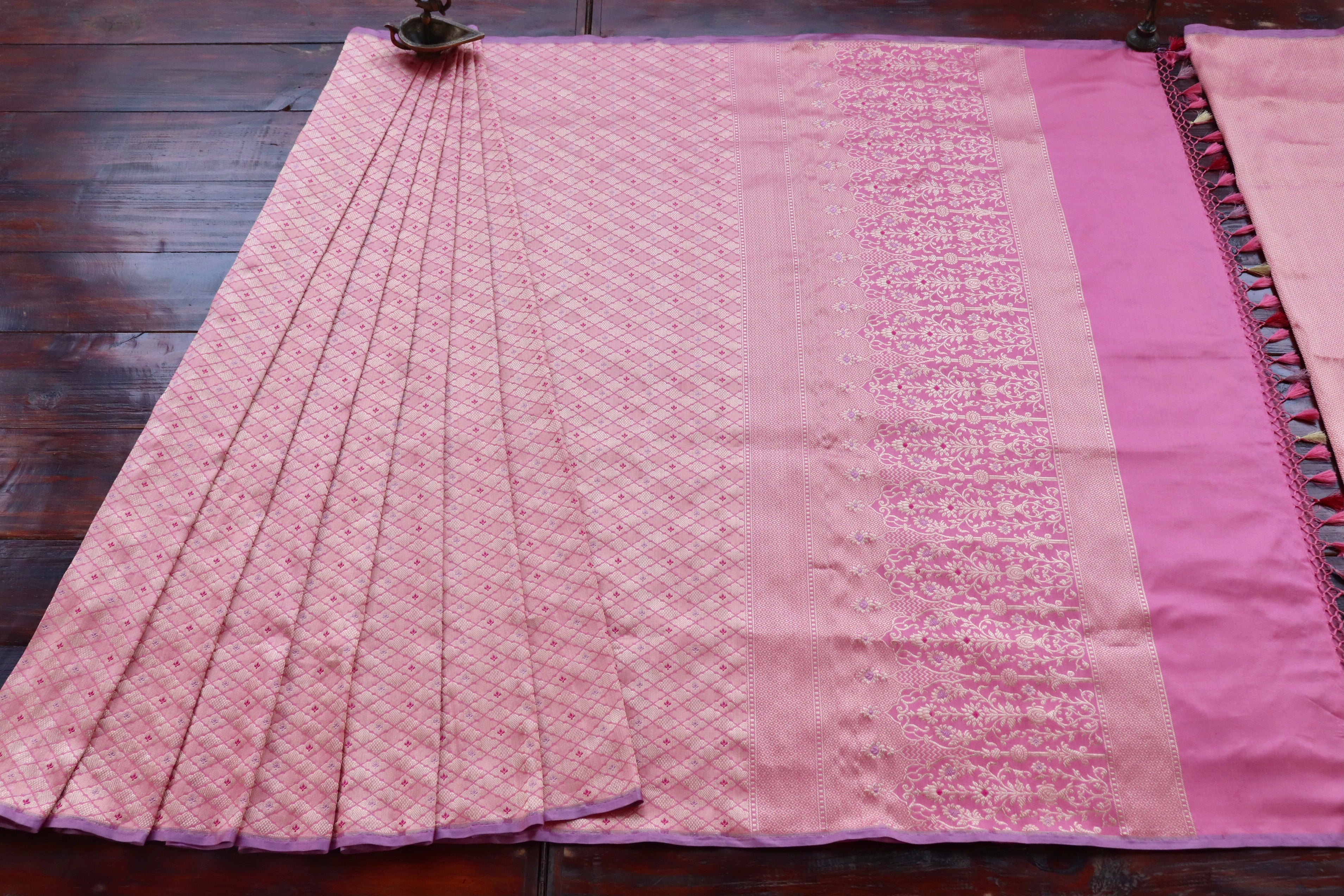 Pink Meenadar Tanchoi Pure Silk Handloom Banarasi Saree