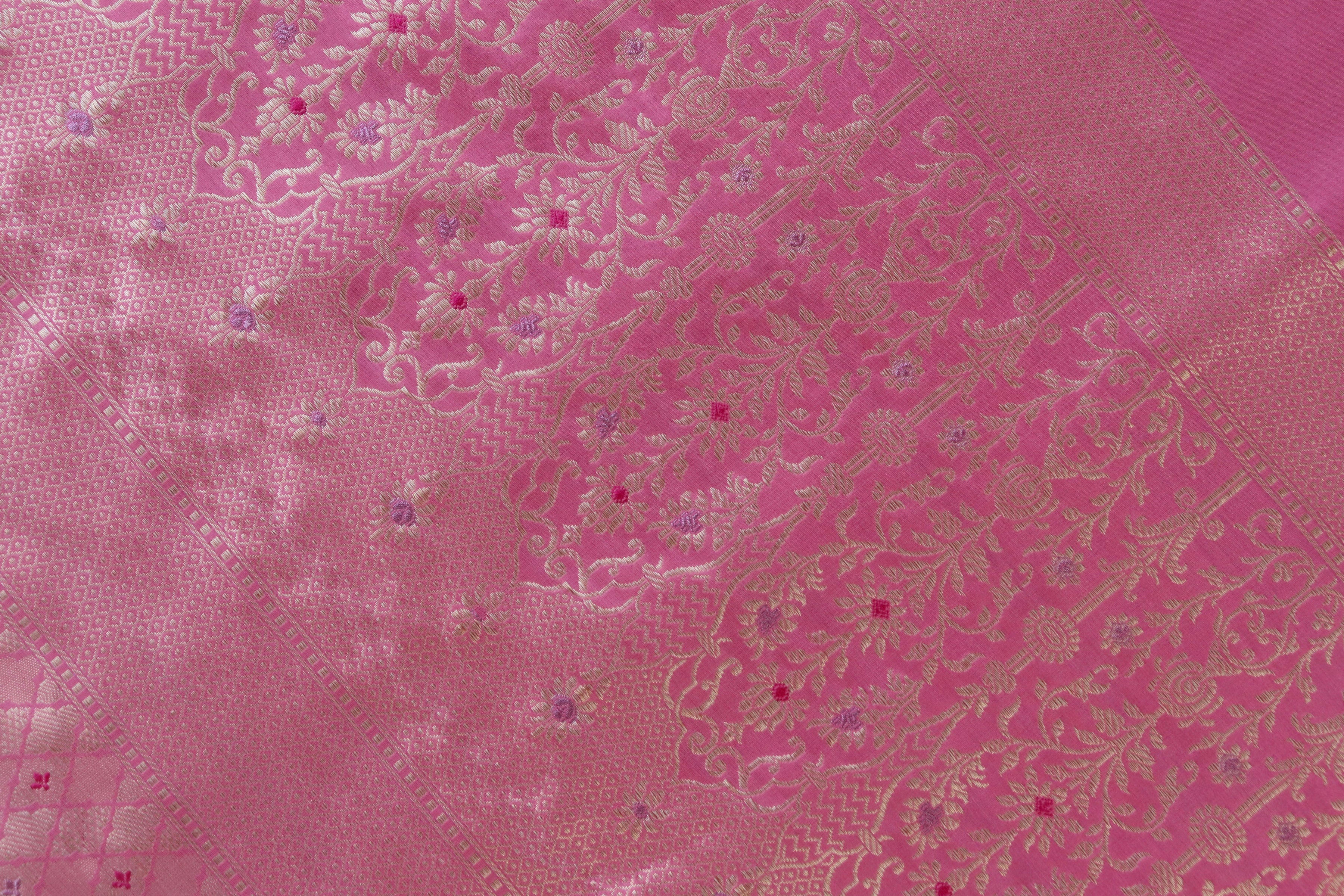 Pink Meenadar Tanchoi Pure Silk Handloom Banarasi Saree