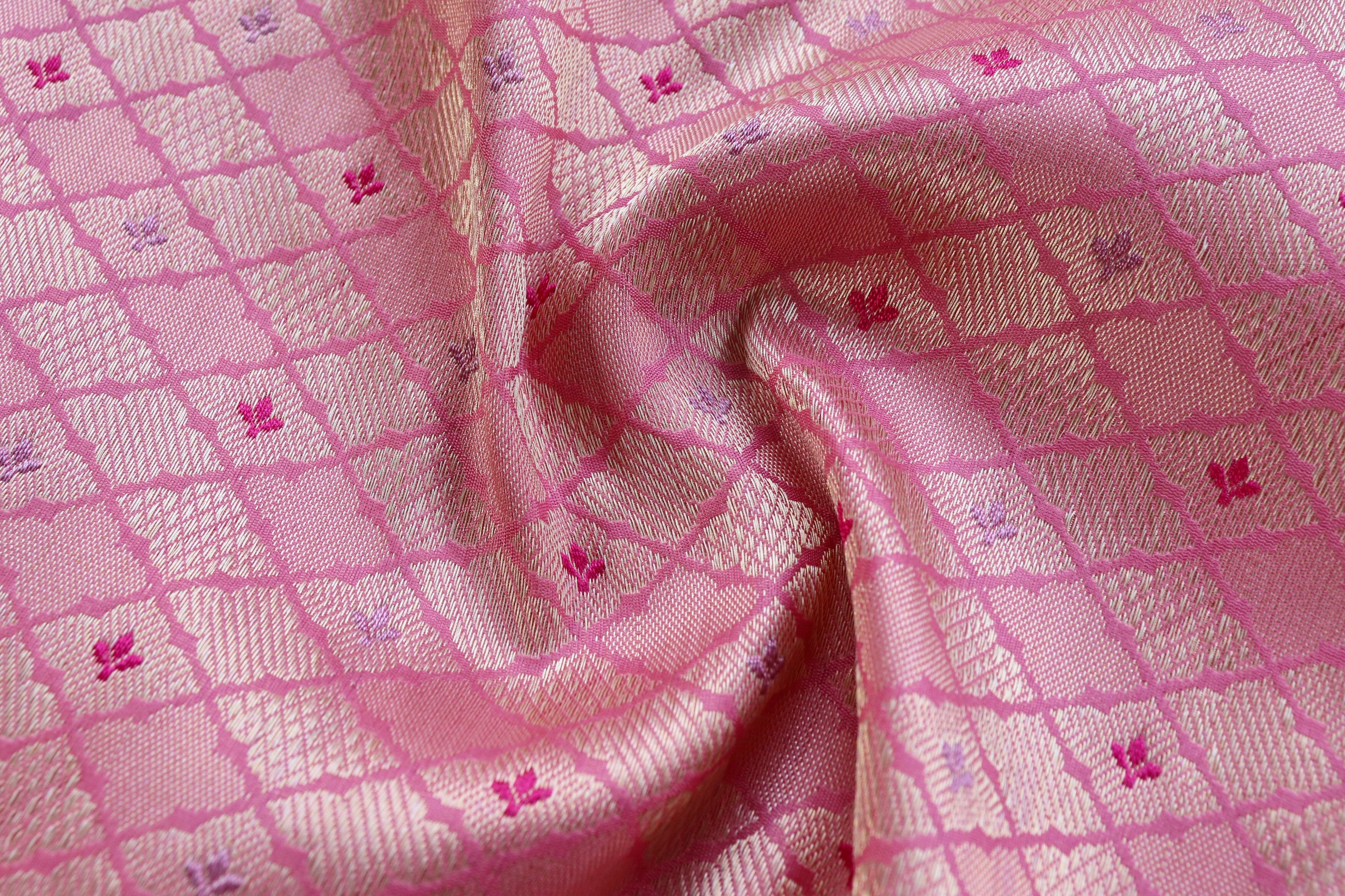 Pink Meenadar Tanchoi Pure Silk Handloom Banarasi Saree