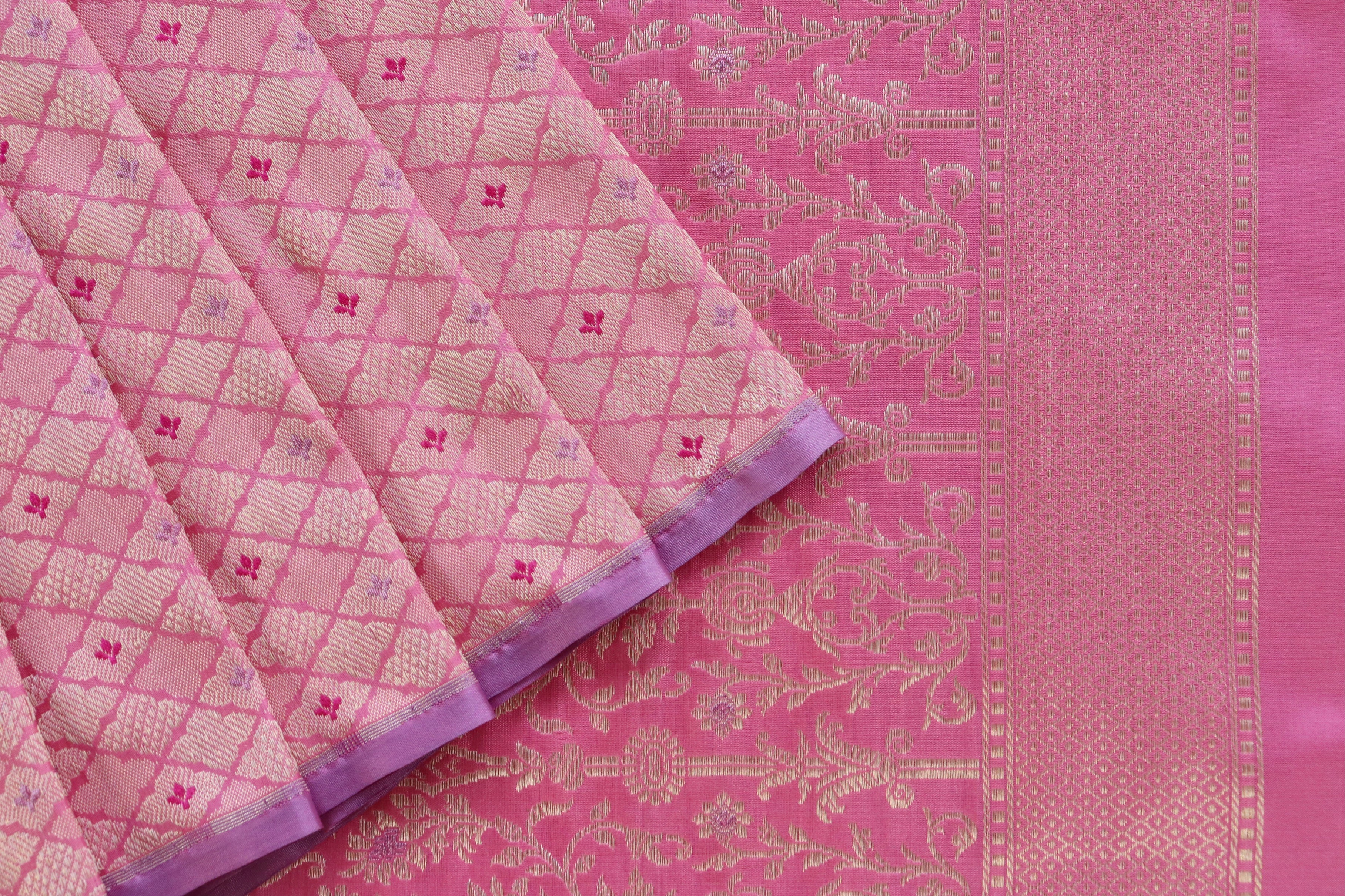 Pink Meenadar Tanchoi Pure Silk Handloom Banarasi Saree