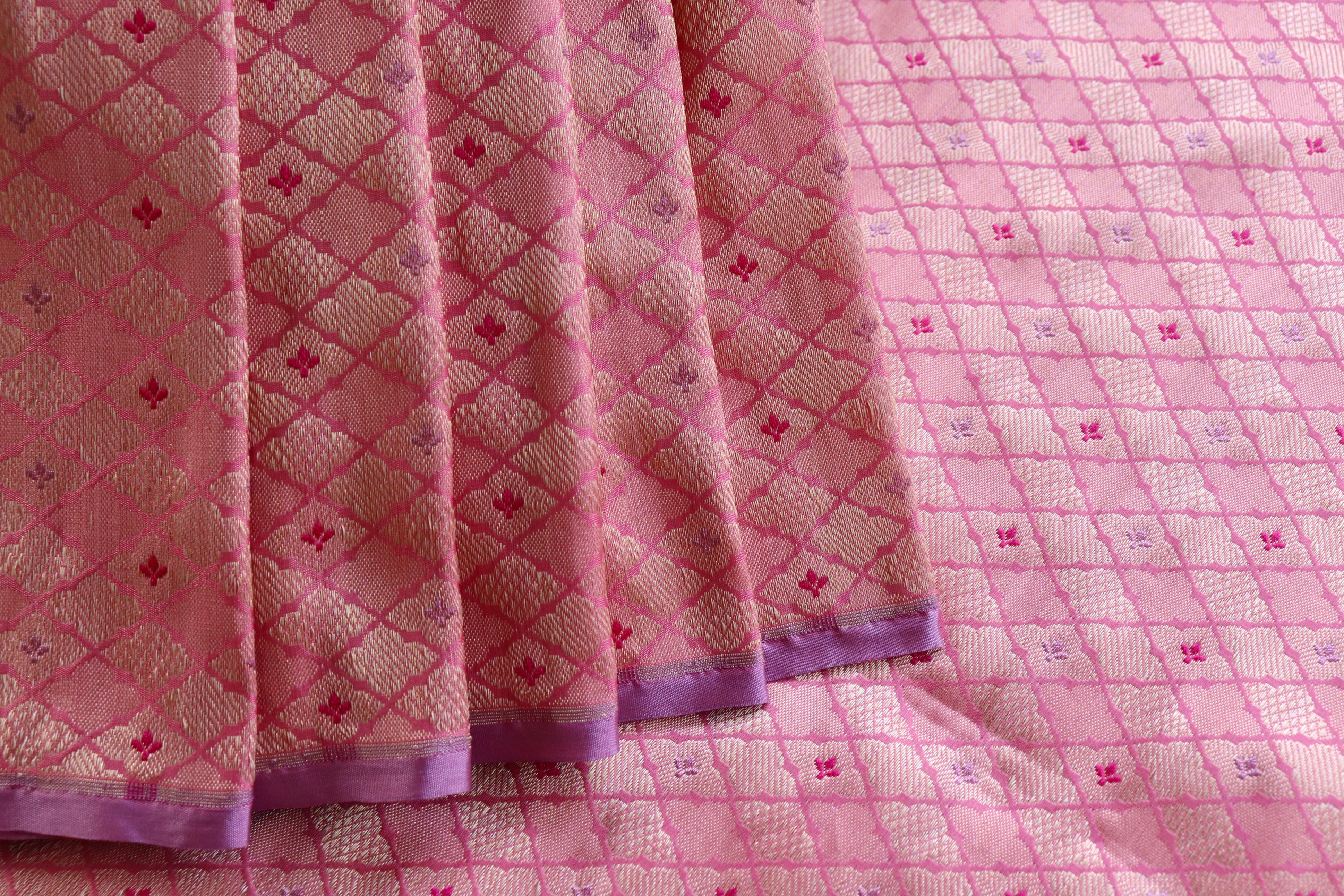 Pink Meenadar Tanchoi Pure Silk Handloom Banarasi Saree
