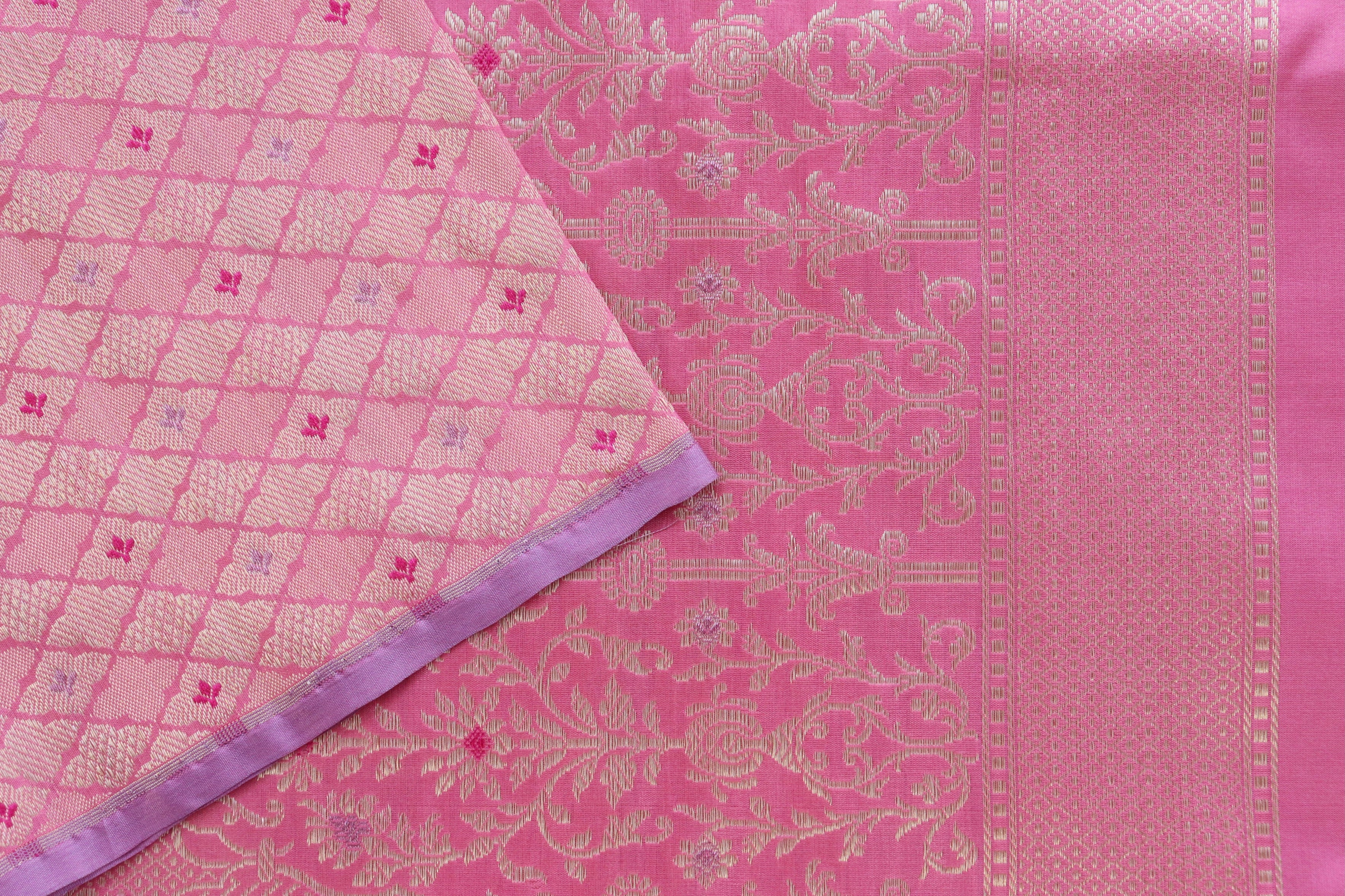 Pink Meenadar Tanchoi Pure Silk Handloom Banarasi Saree