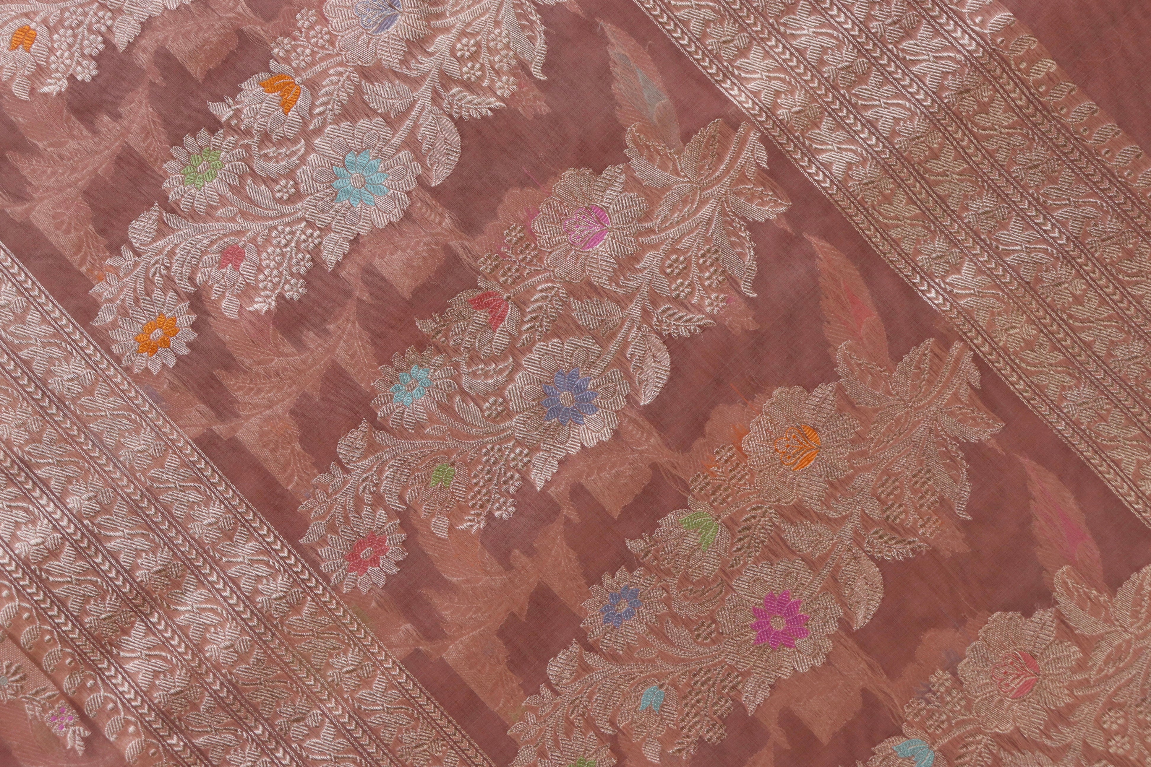 Peach Kadhua Kora Jangla Handwoven Saree