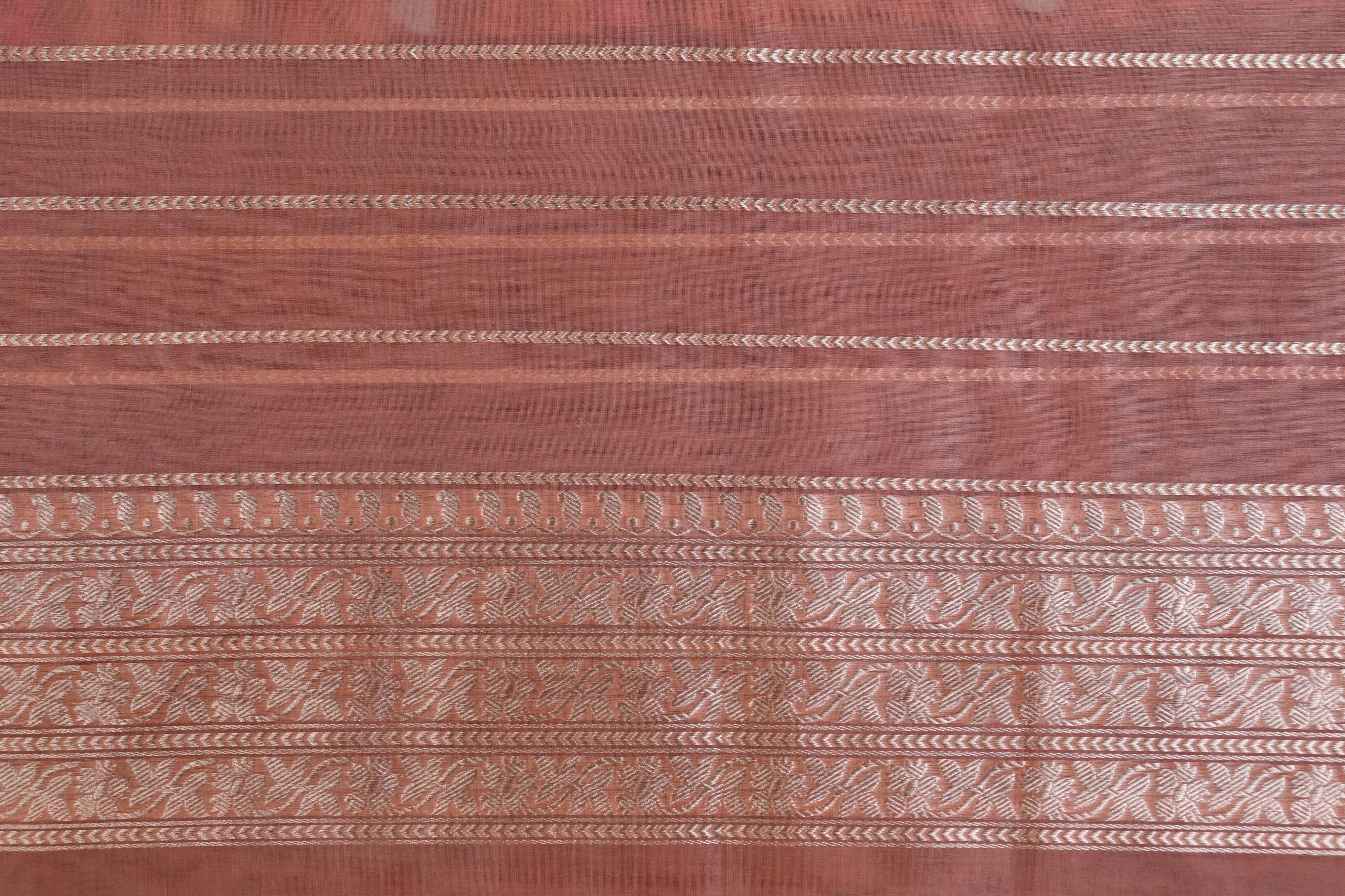 Peach Kadhua Kora Jangla Handwoven Saree