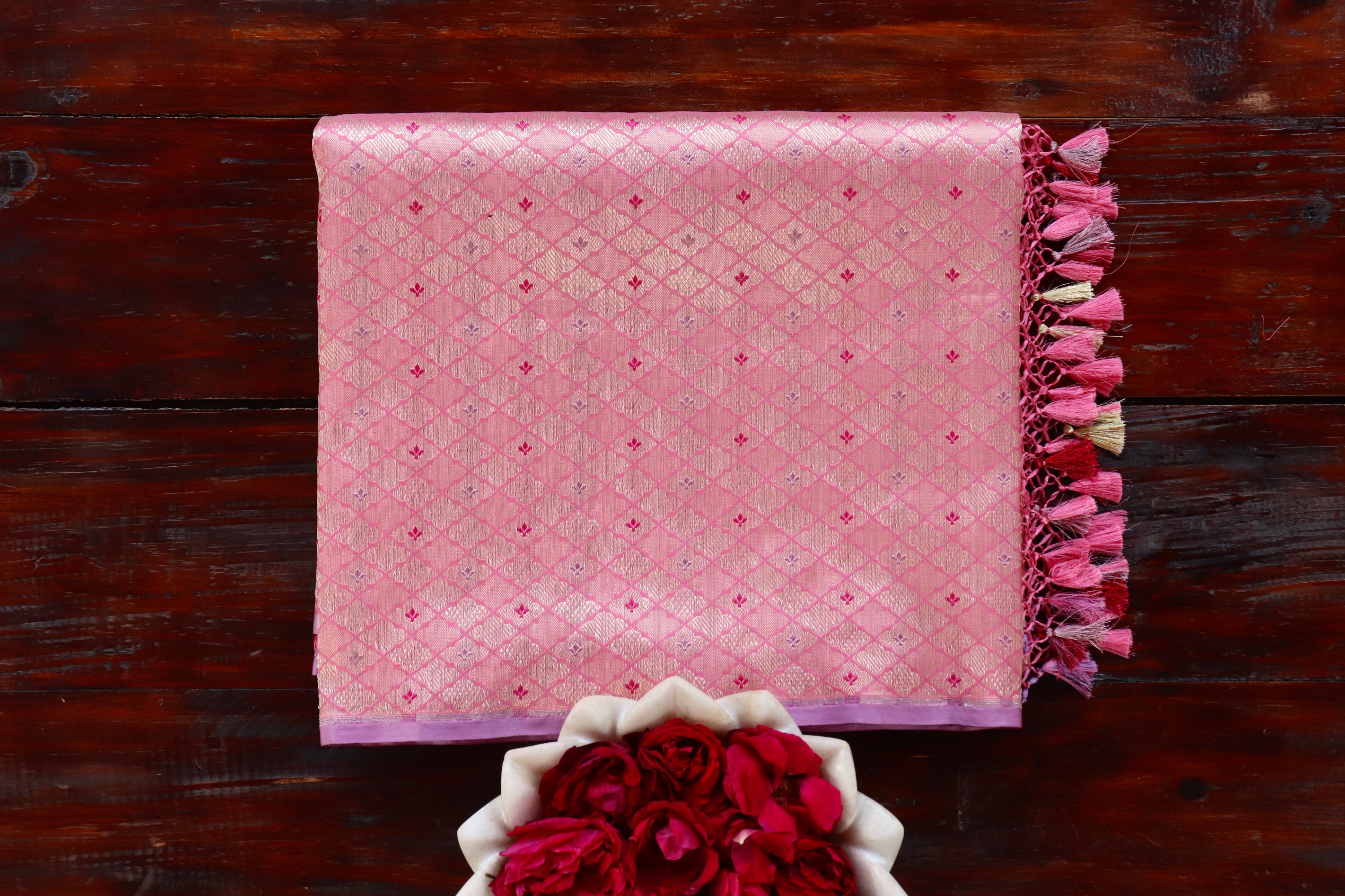 Pink Meenadar Tanchoi Pure Silk Handloom Banarasi Saree