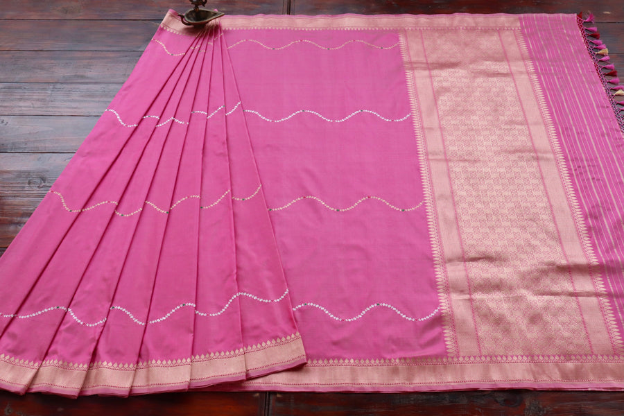 Pink Kadhua Pure Katan Silk Saree | Stuti Weaves