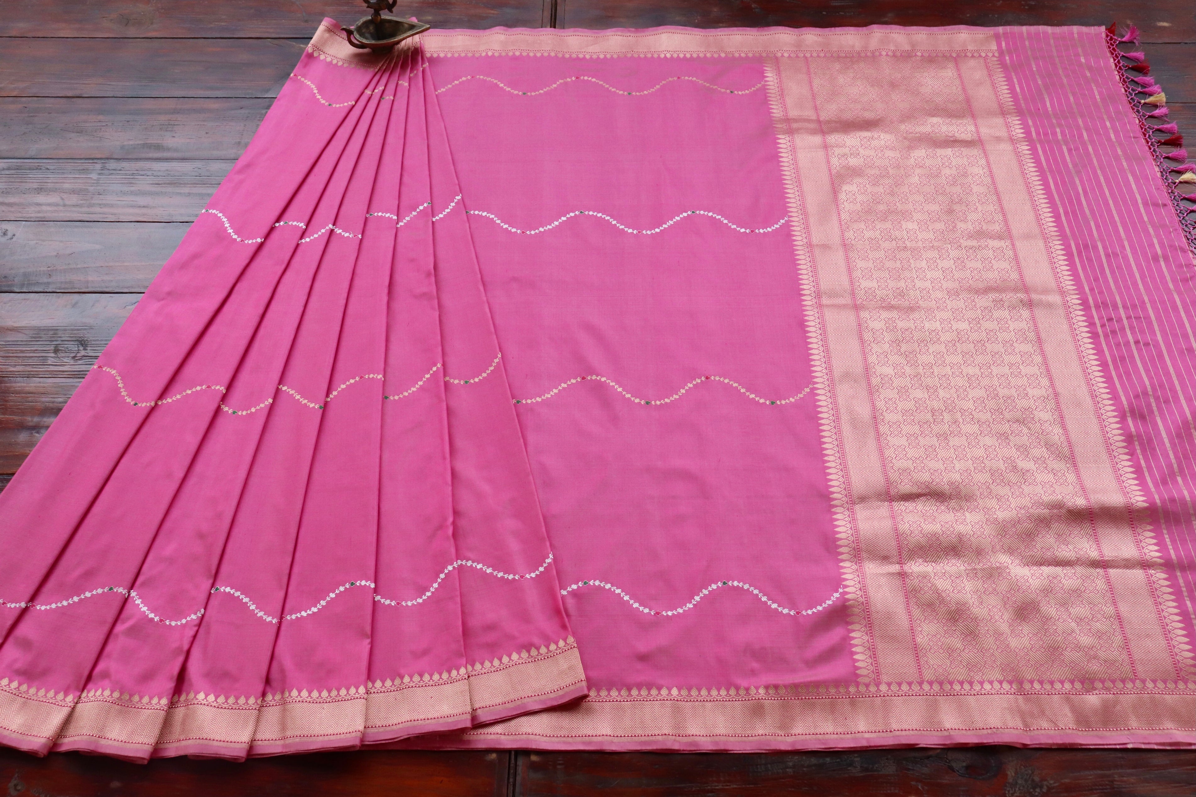 Pink Kadhua Pure Katan Silk Handloom Saree