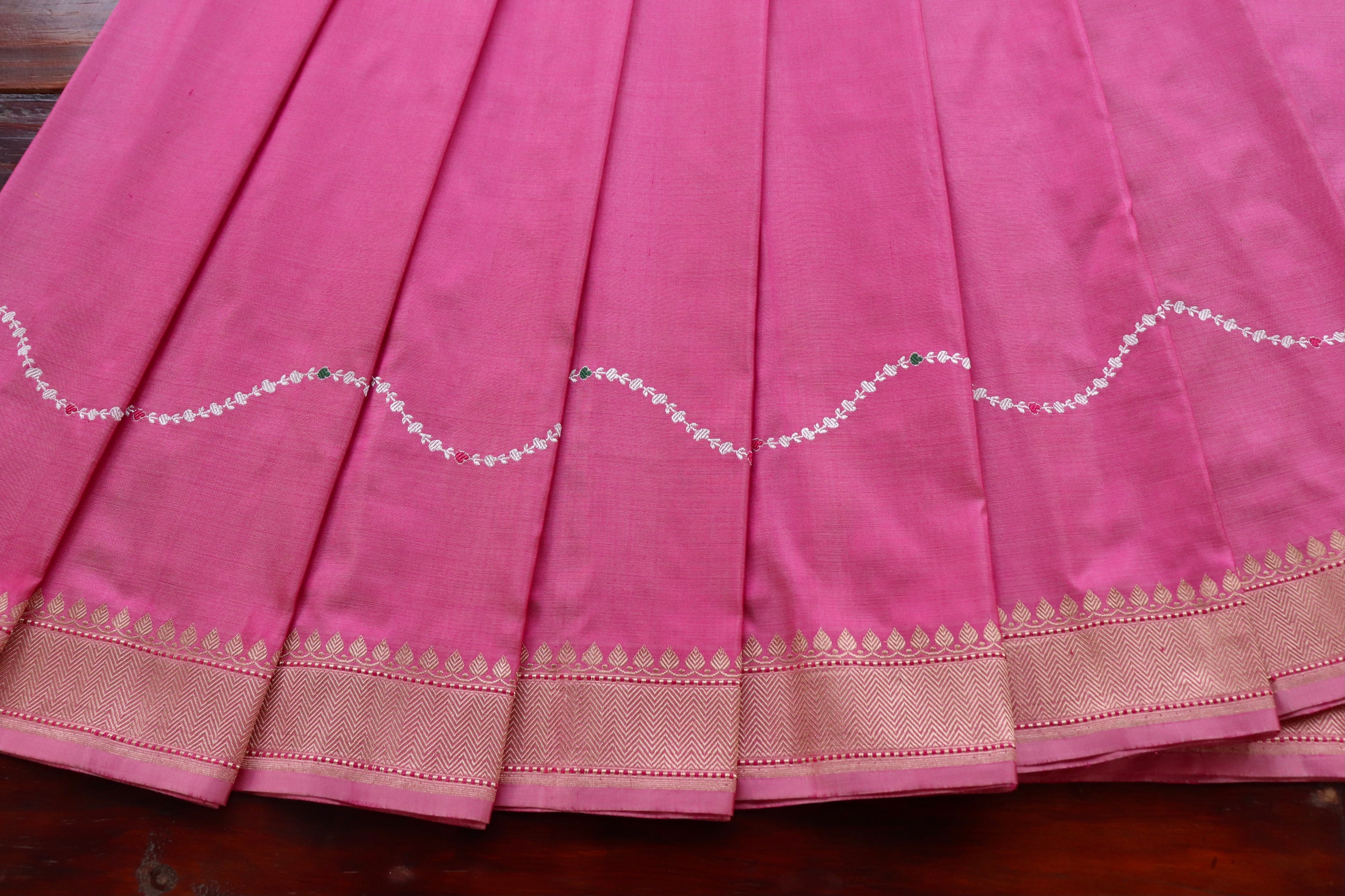Pink Kadhua Pure Katan Silk Handloom Saree