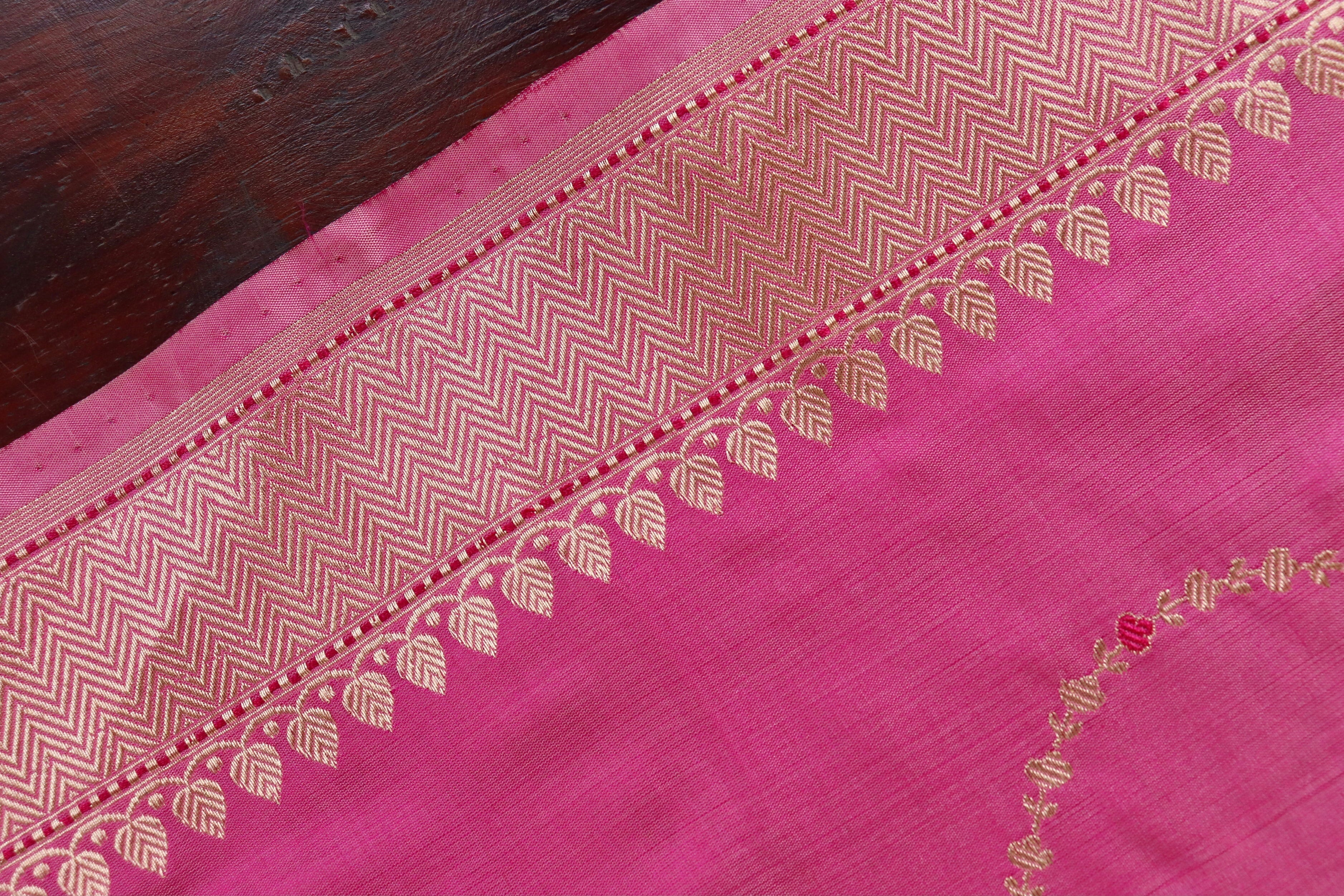 Pink Kadhua Pure Katan Silk Handloom Saree