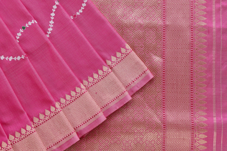 Pink Kadhua Pure Katan Silk Saree | Stuti Weaves