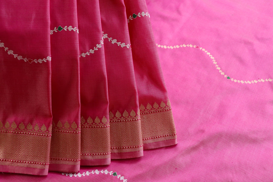 Pink Kadhua Pure Katan Silk Saree | Stuti Weaves