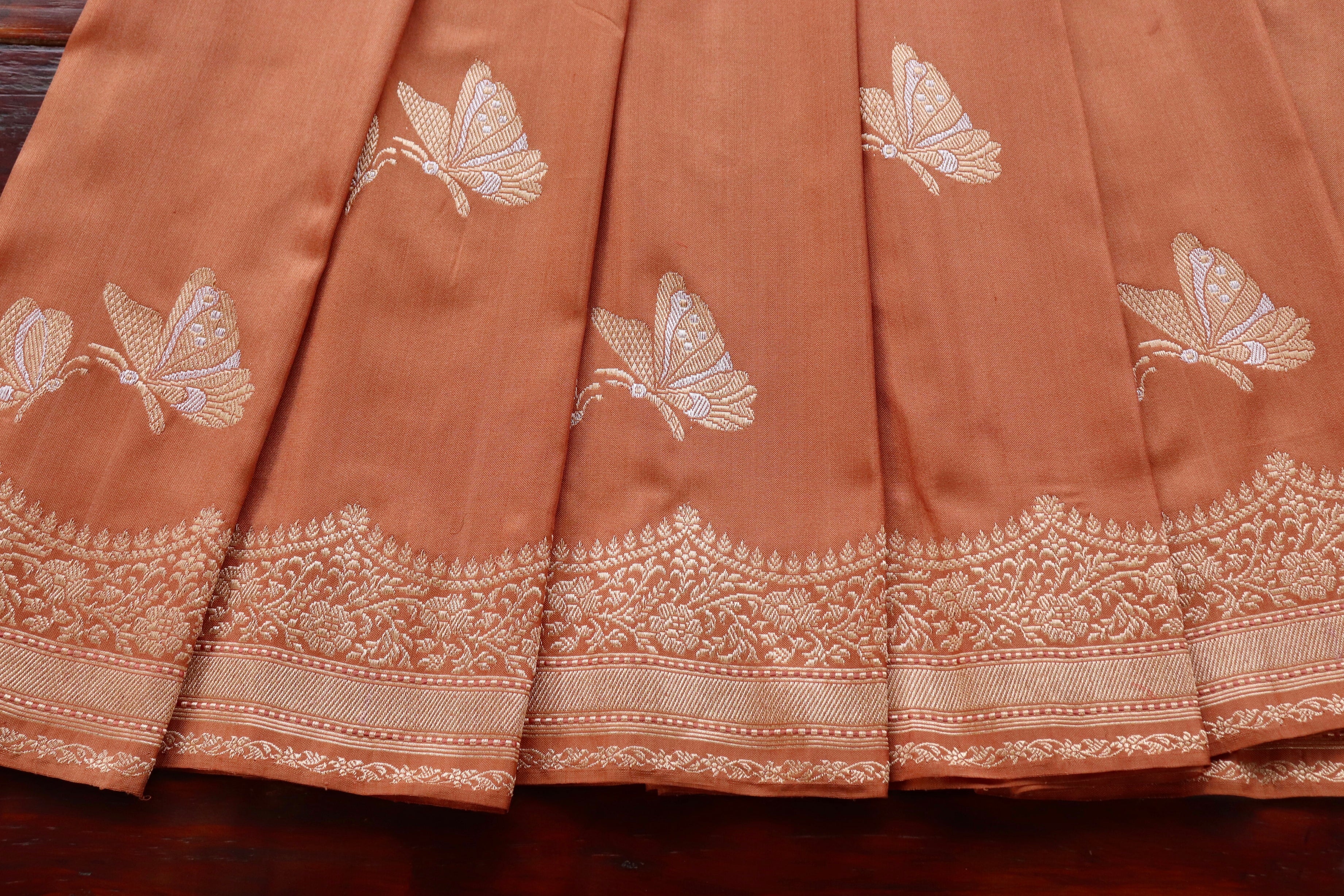 Brown Butterfly Motif Pure Silk Handloom Banarasi Saree