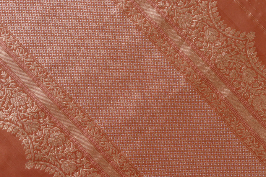 Brown Butterfly Motif Pure Silk Handloom Banarasi Saree