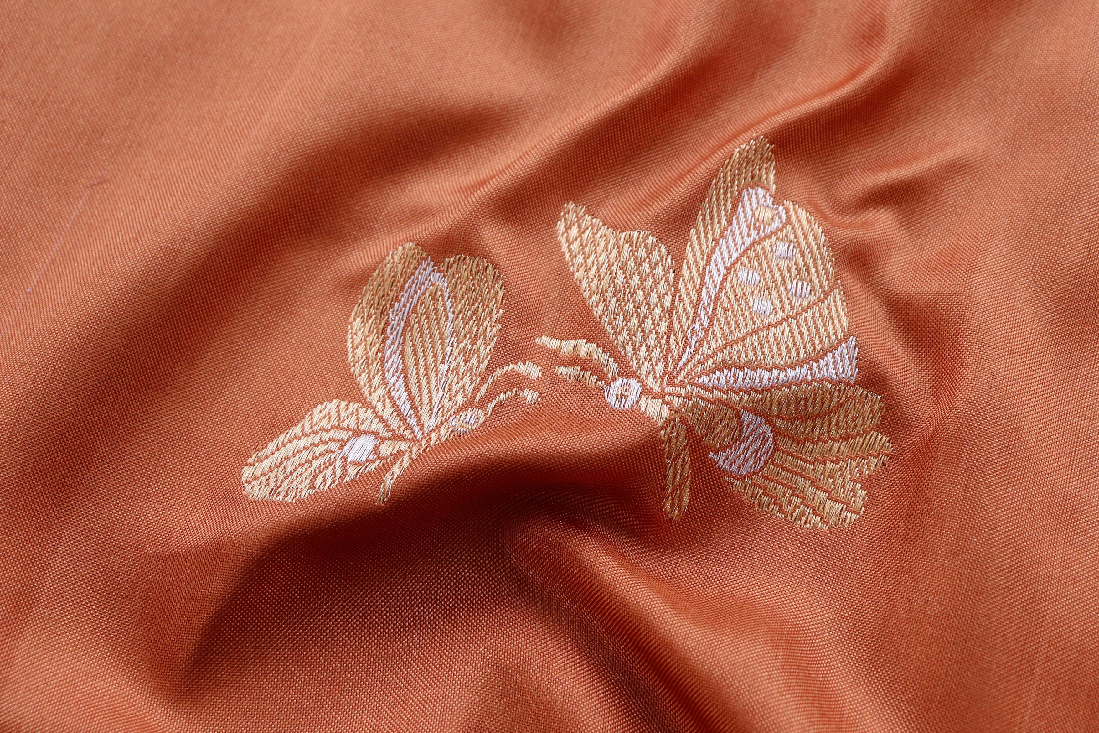 Brown Butterfly Motif Pure Silk Handloom Banarasi Saree