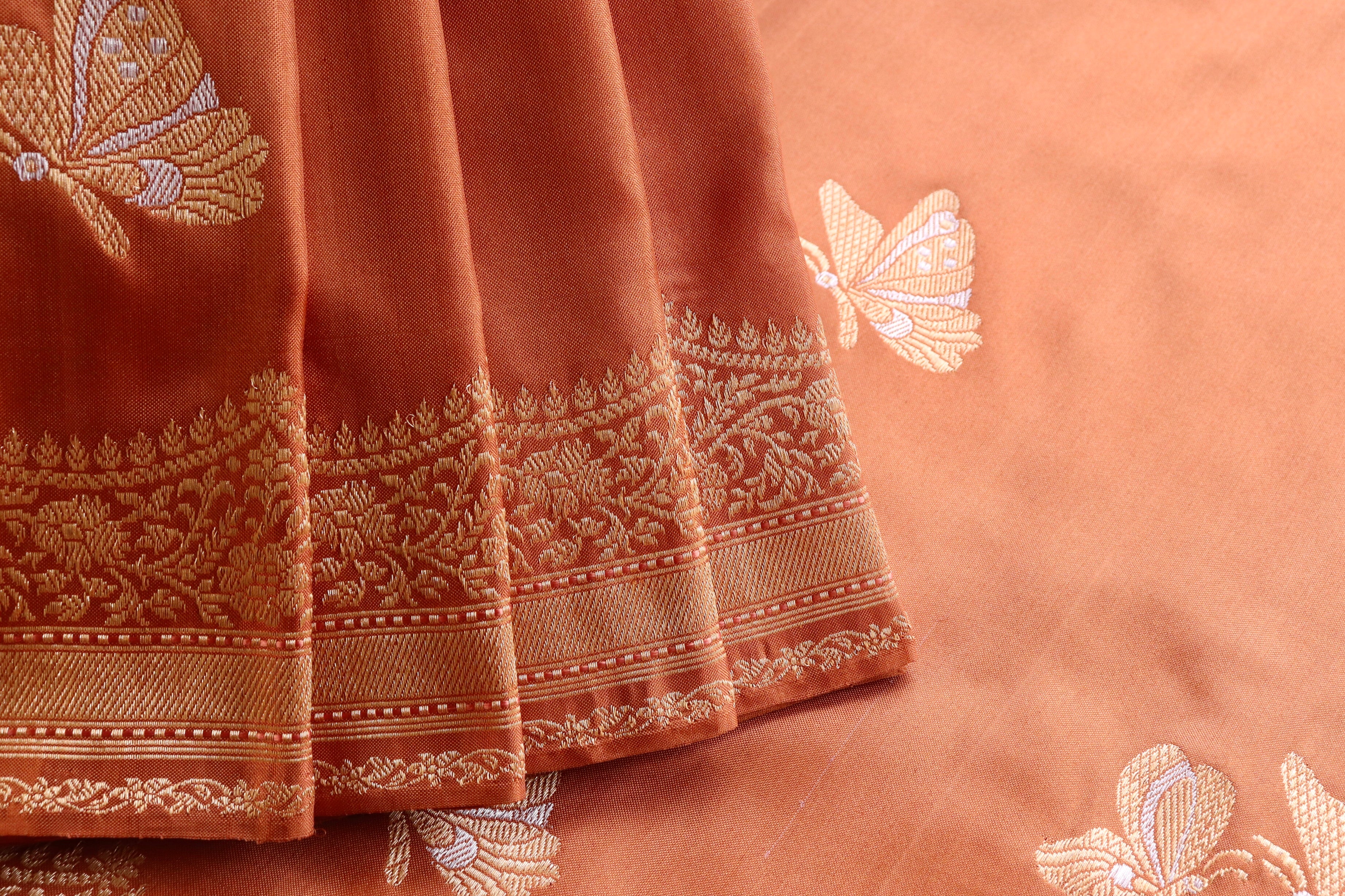 Brown Butterfly Motif Pure Silk Handloom Banarasi Saree