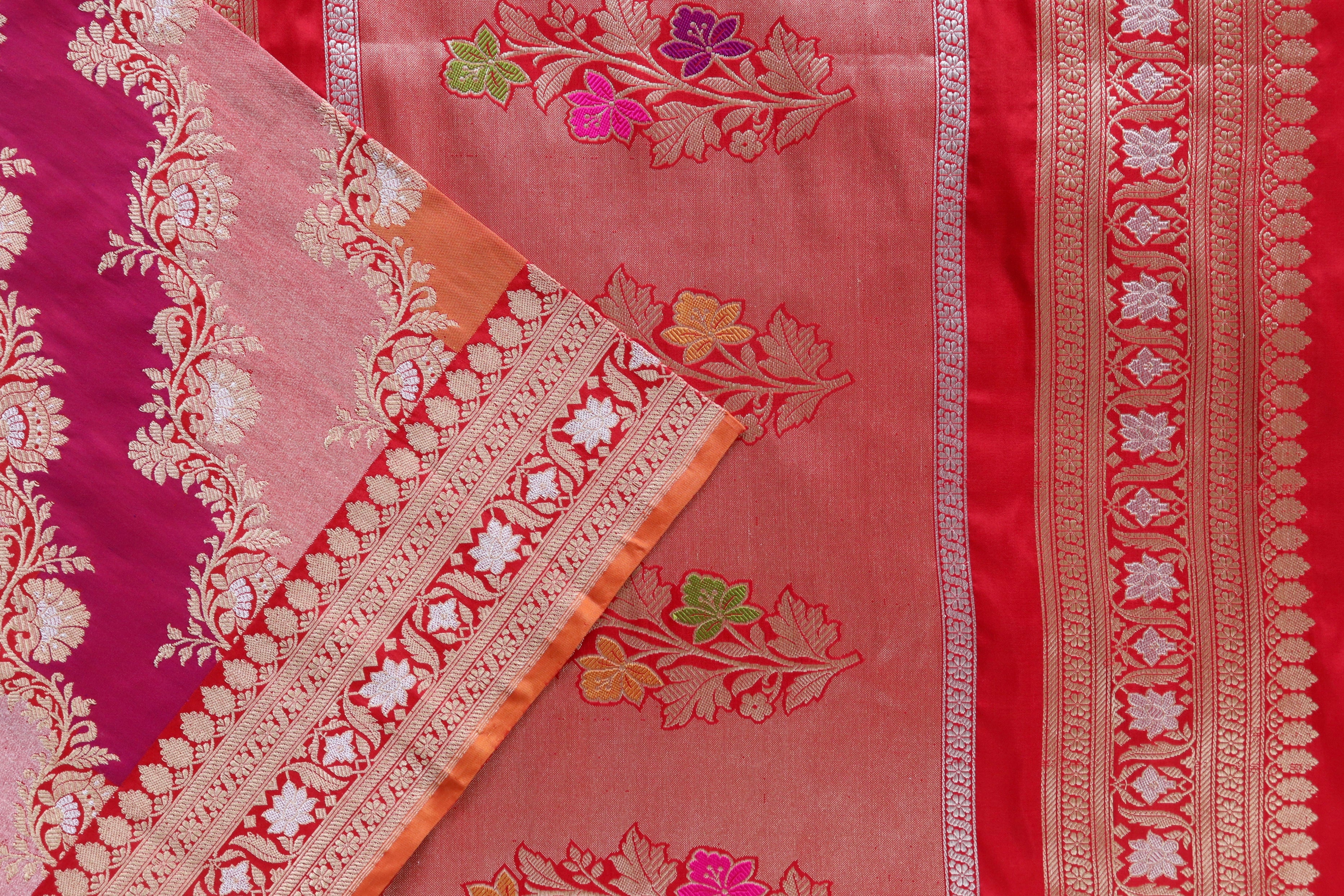 Multicolor Banarasi Rangkaat Pure Silk Handloom Saree