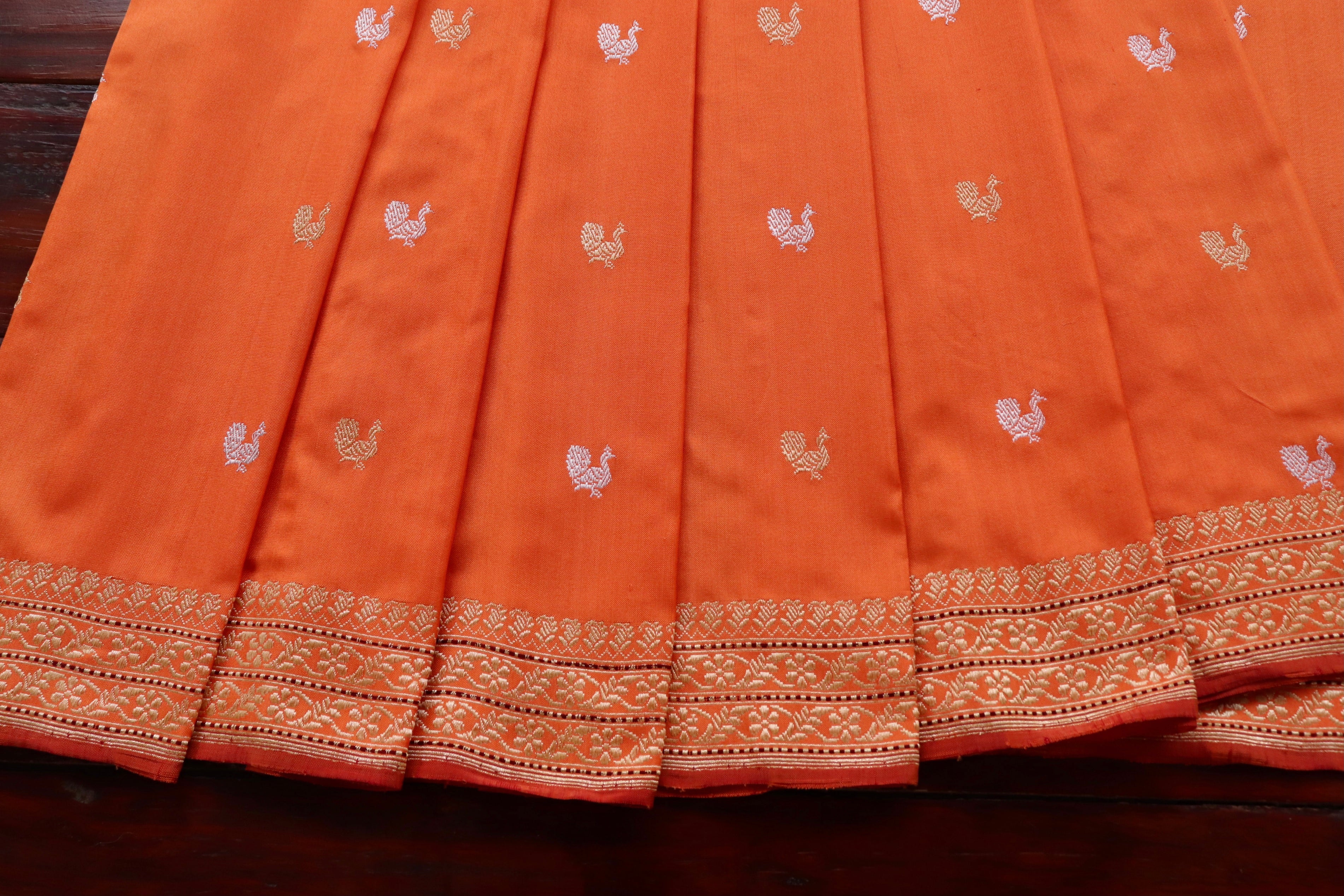 Orange Peacock Motif Pure Silk Handloom Banarasi Saree