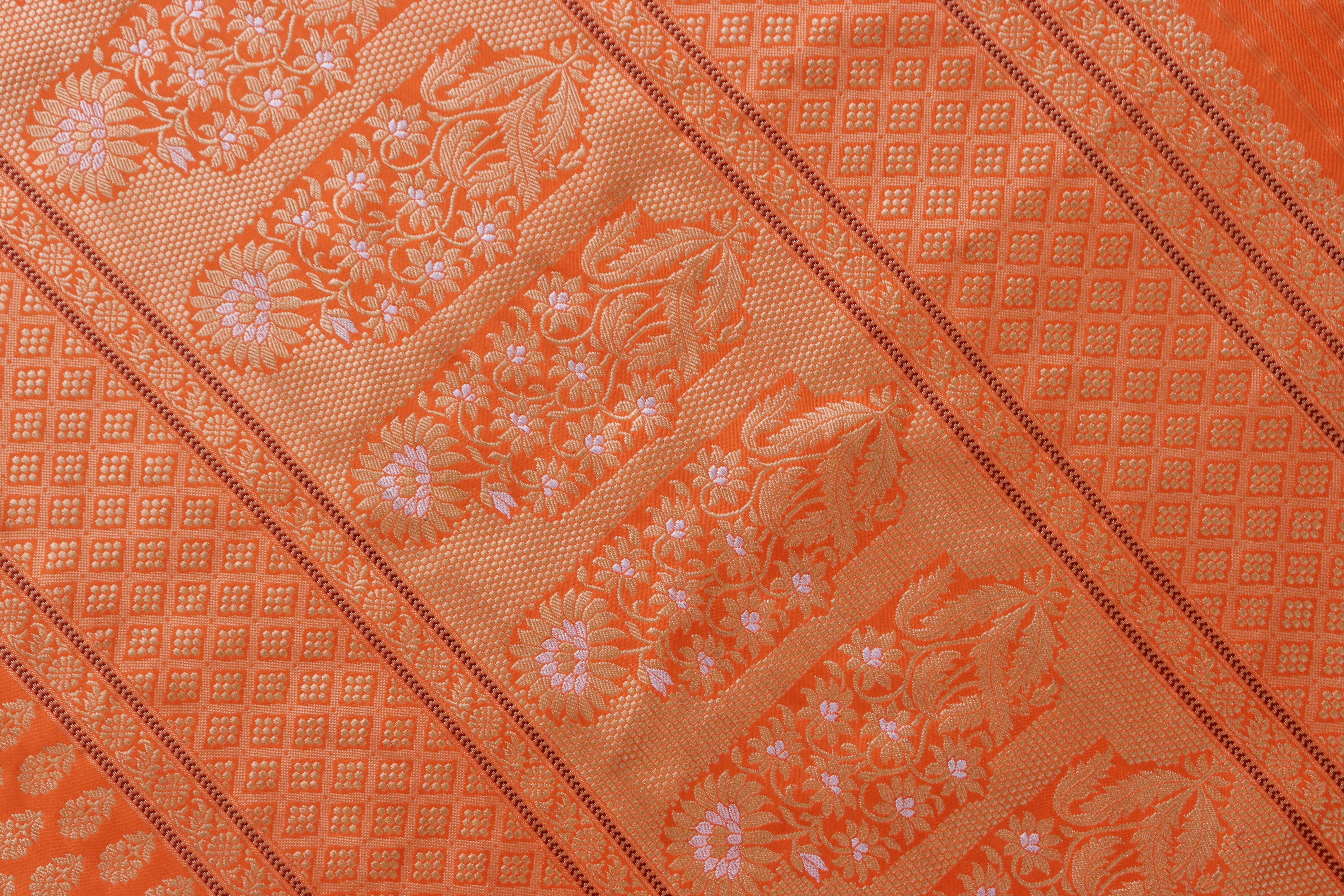 Orange Peacock Motif Pure Silk Handloom Banarasi Saree