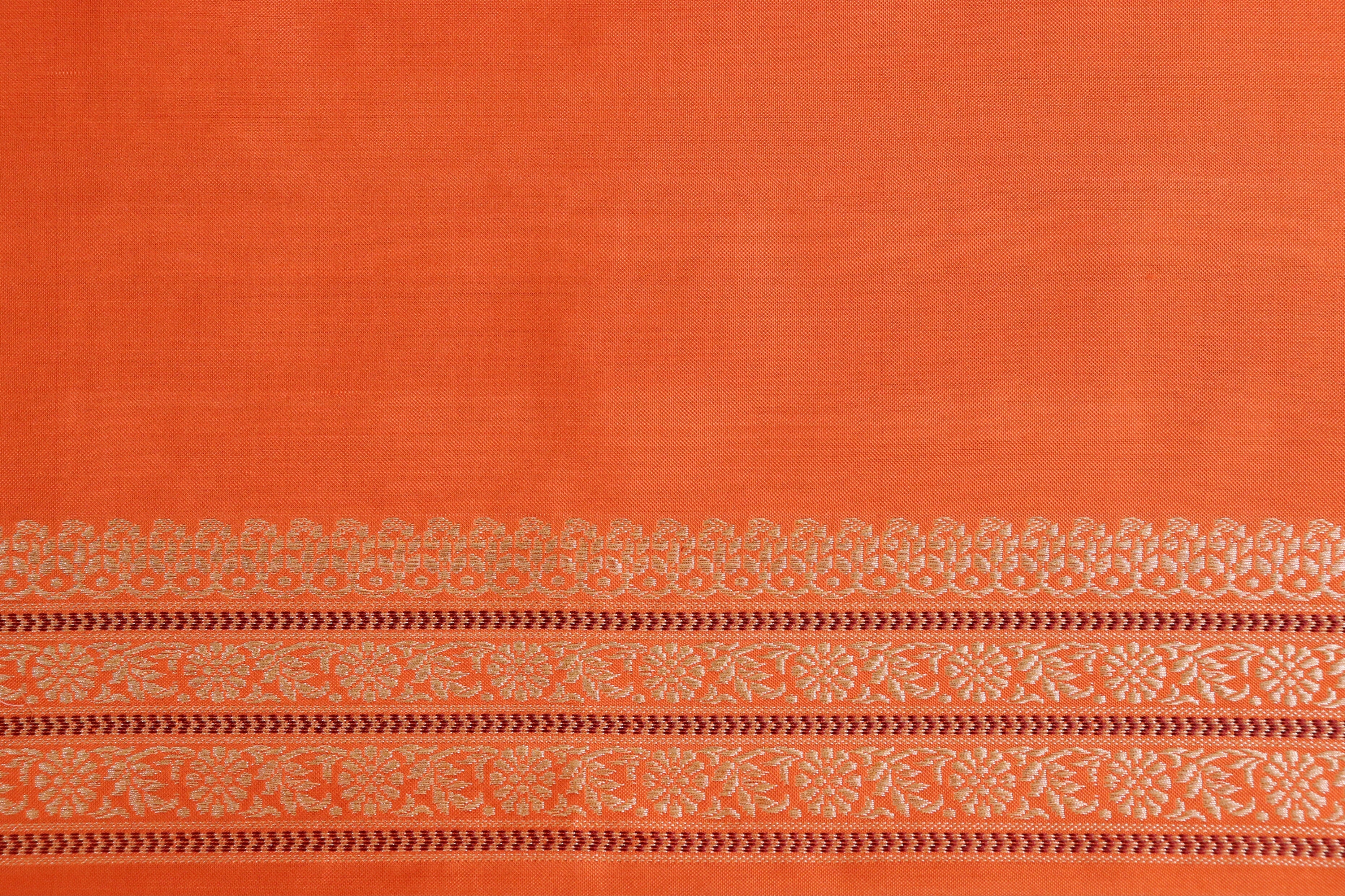 Orange Peacock Motif Pure Silk Handloom Banarasi Saree