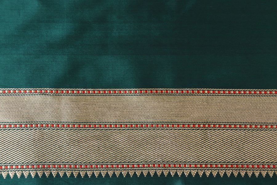 Bottle Green Kadhua Motif Pure Katan Silk Handloom Saree