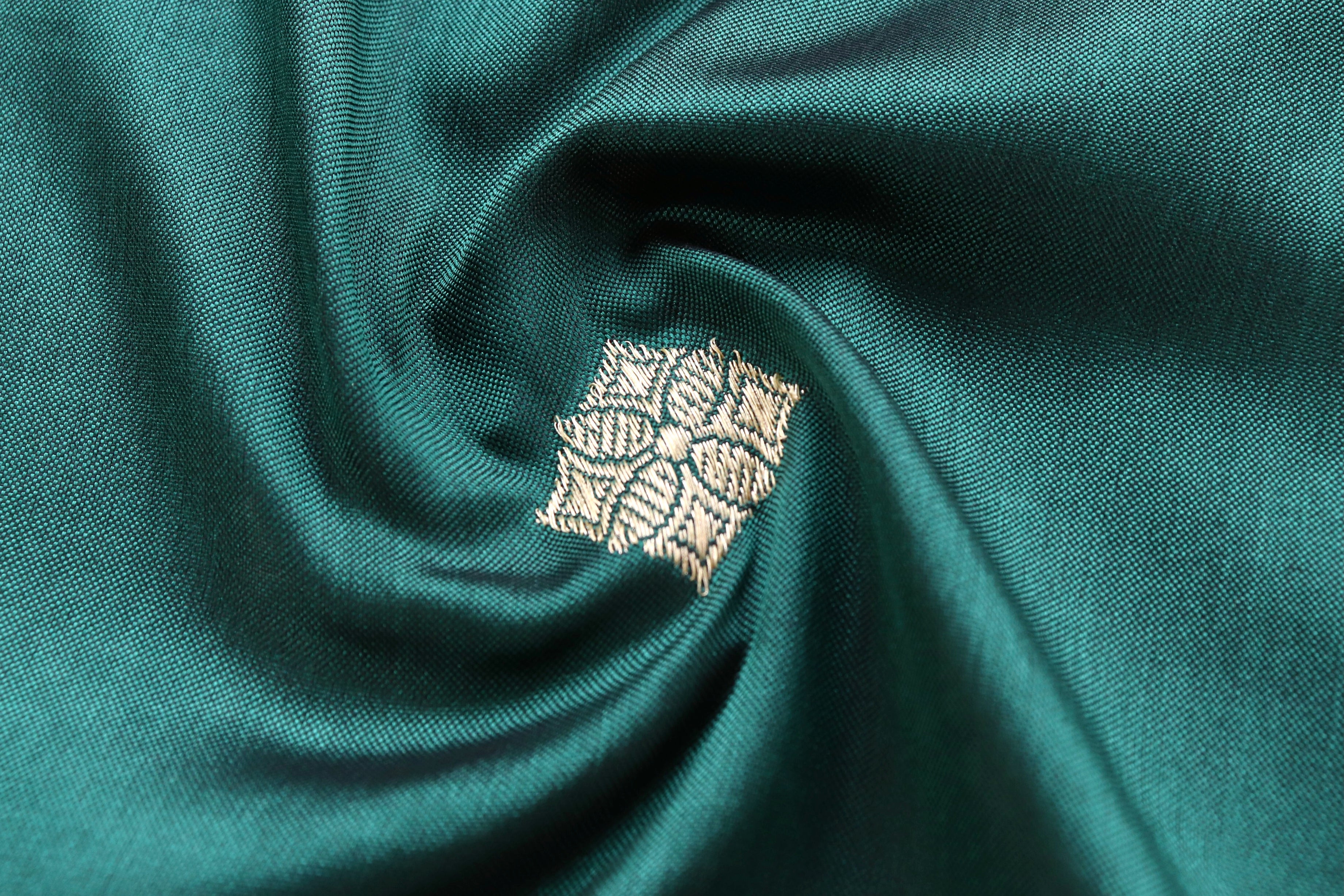 Bottle Green Kadhua Motif Pure Katan Silk Handloom Saree