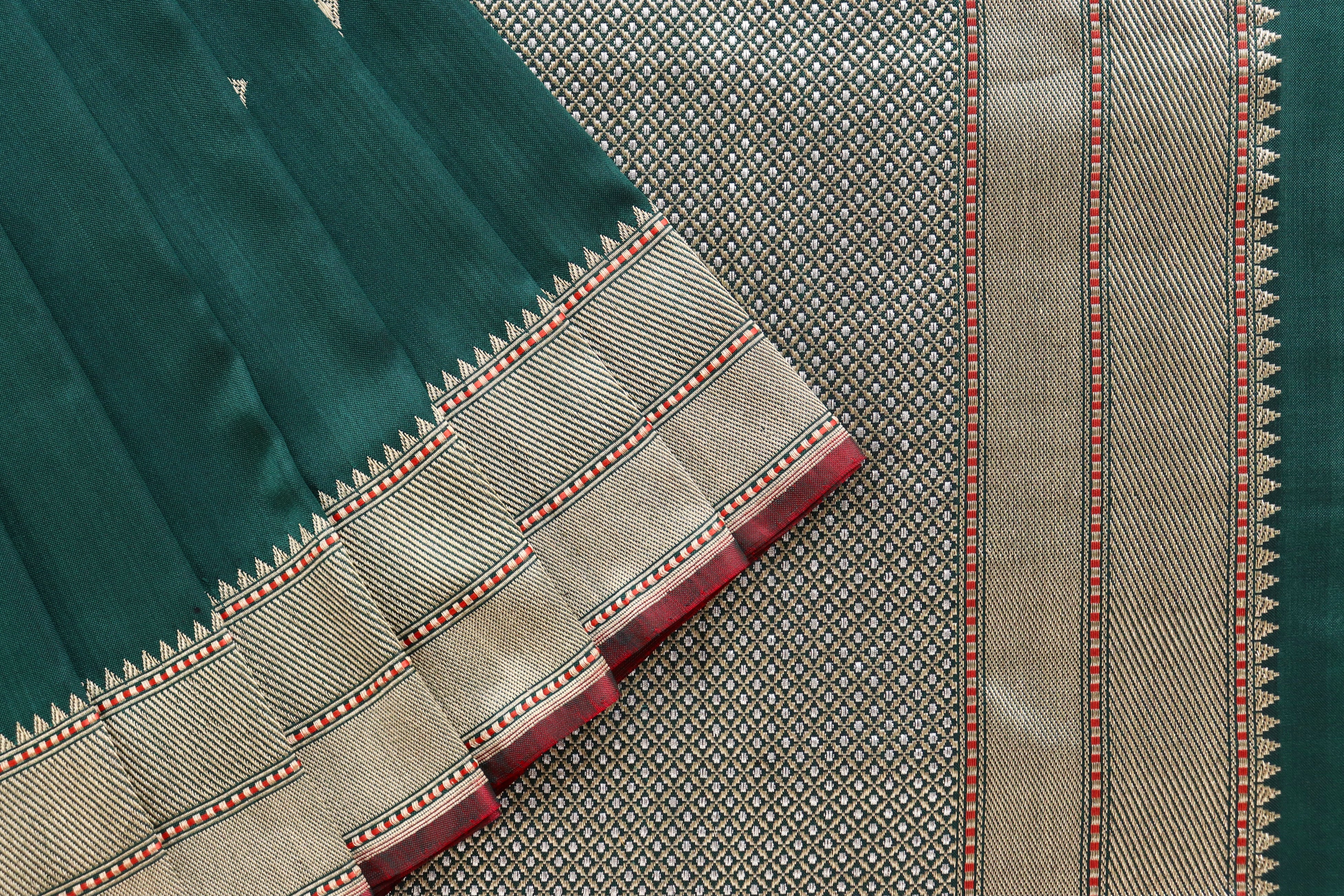 Bottle Green Kadhua Motif Pure Katan Silk Handloom Saree
