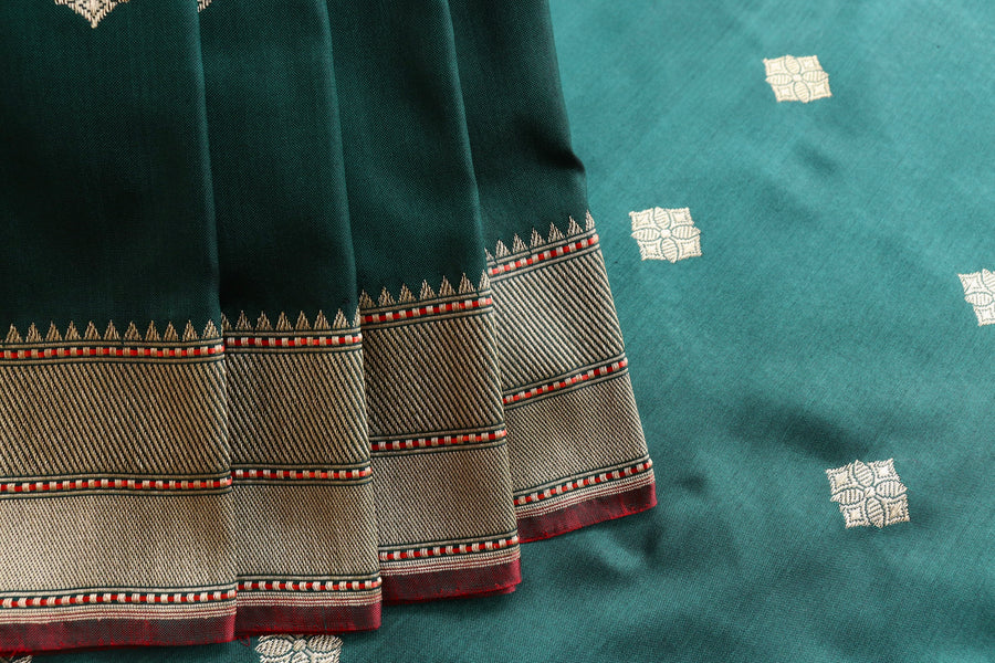 Bottle Green Kadhua Motif Pure Katan Silk Handloom Saree