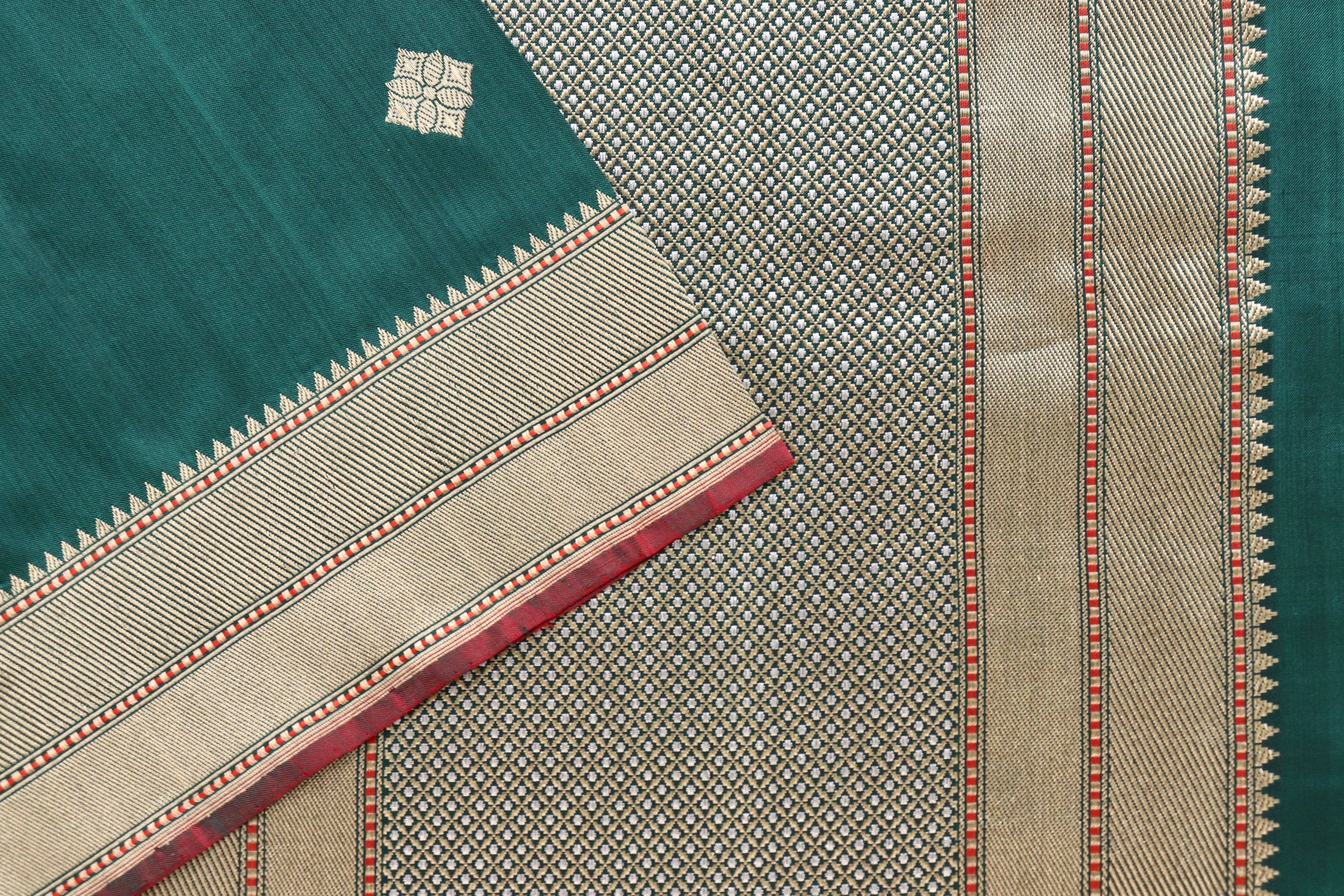 Bottle Green Kadhua Motif Pure Katan Silk Handloom Saree