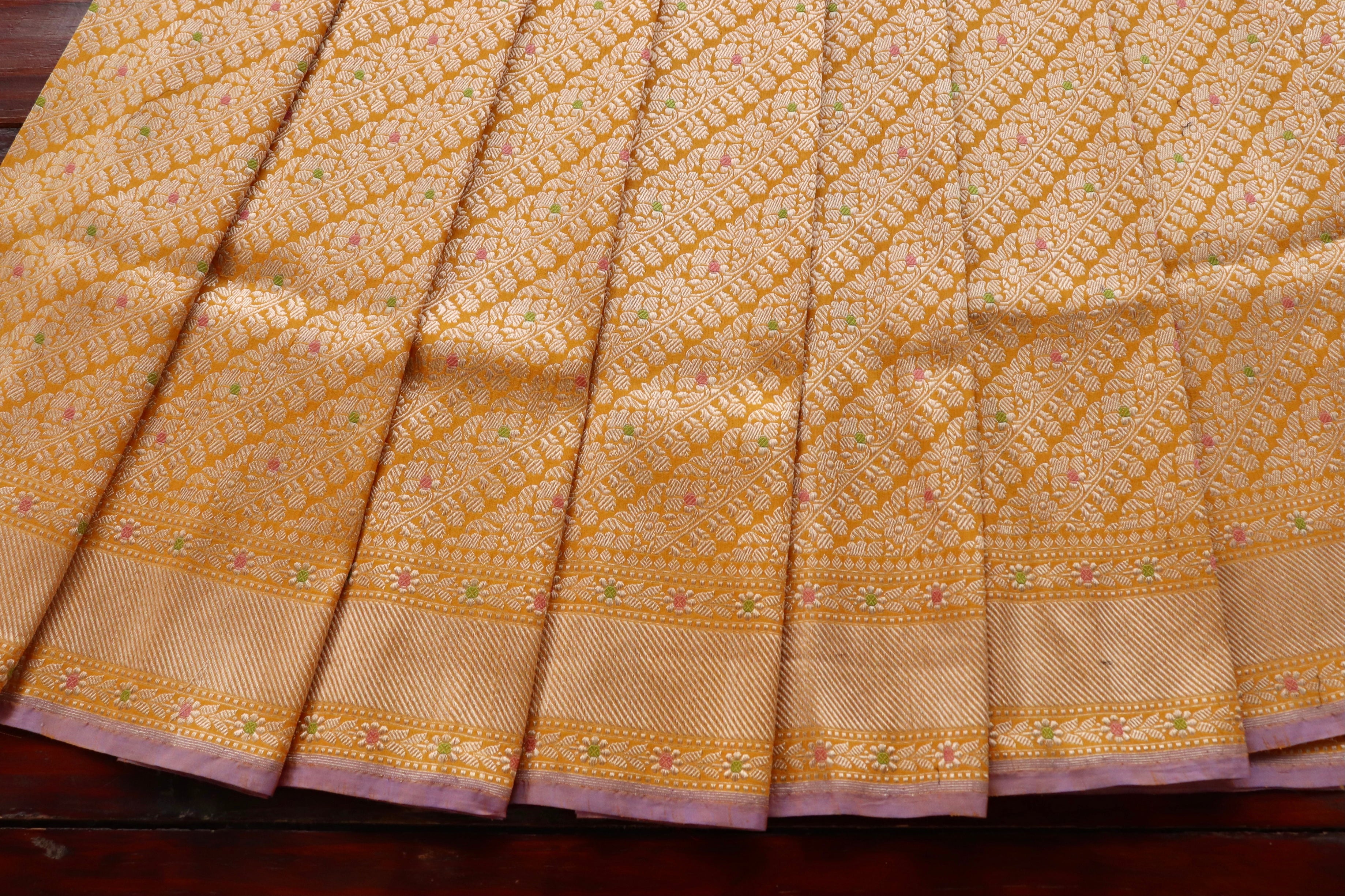 Yellow Meenadar Adda Tanchoi Pure Silk Handloom Banarasi Saree