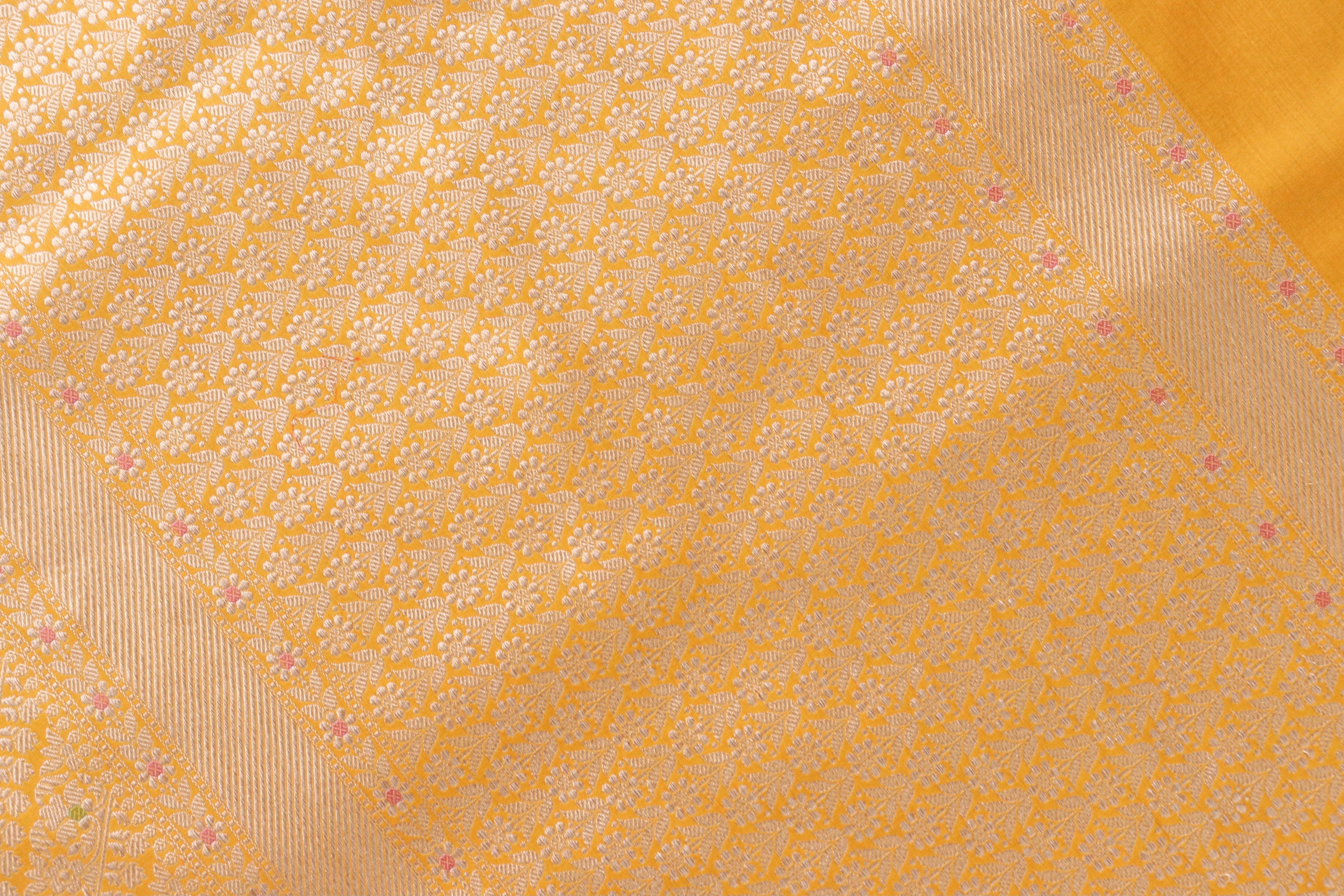 Yellow Meenadar Adda Tanchoi Pure Silk Handloom Banarasi Saree