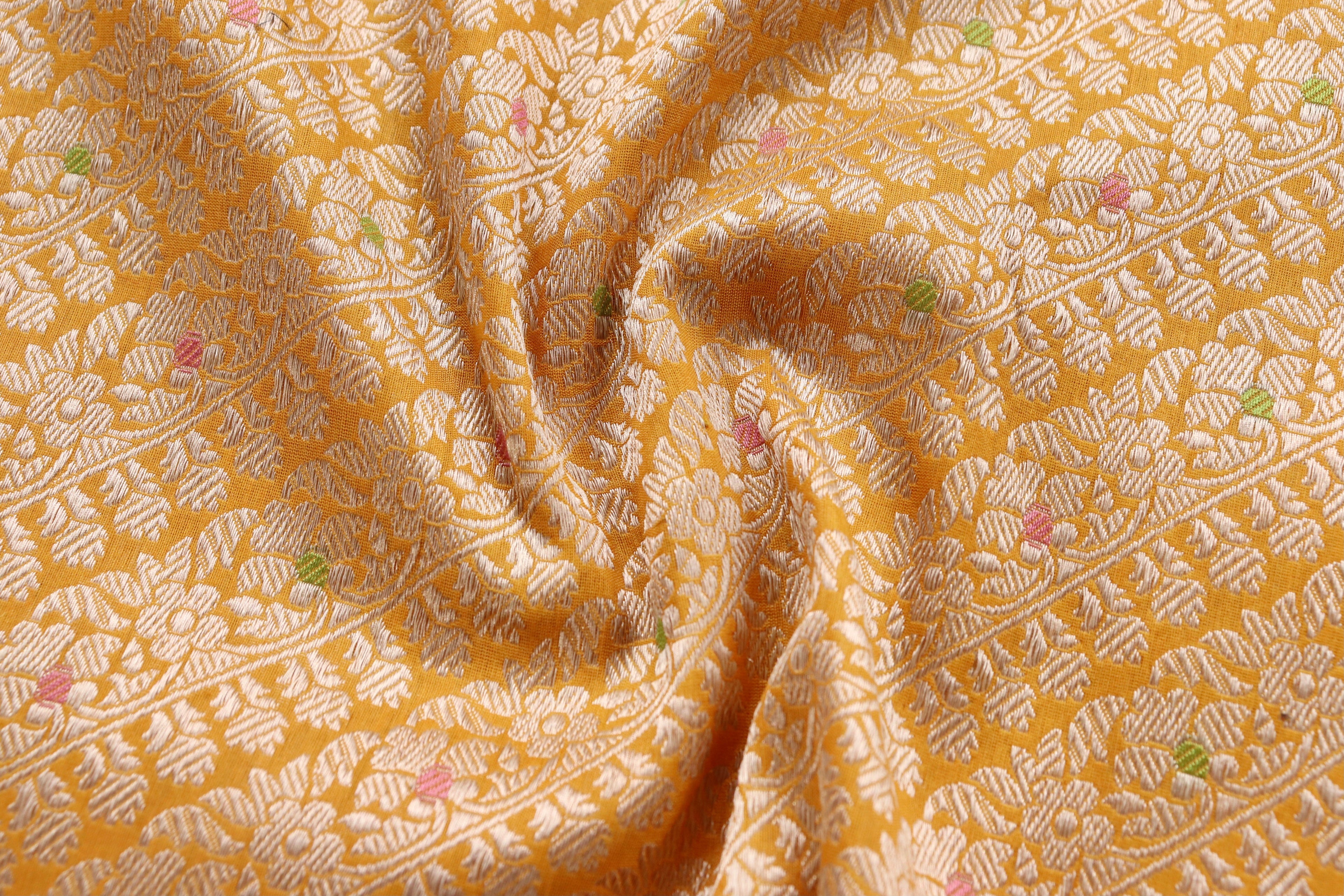 Yellow Meenadar Adda Tanchoi Pure Silk Handloom Banarasi Saree