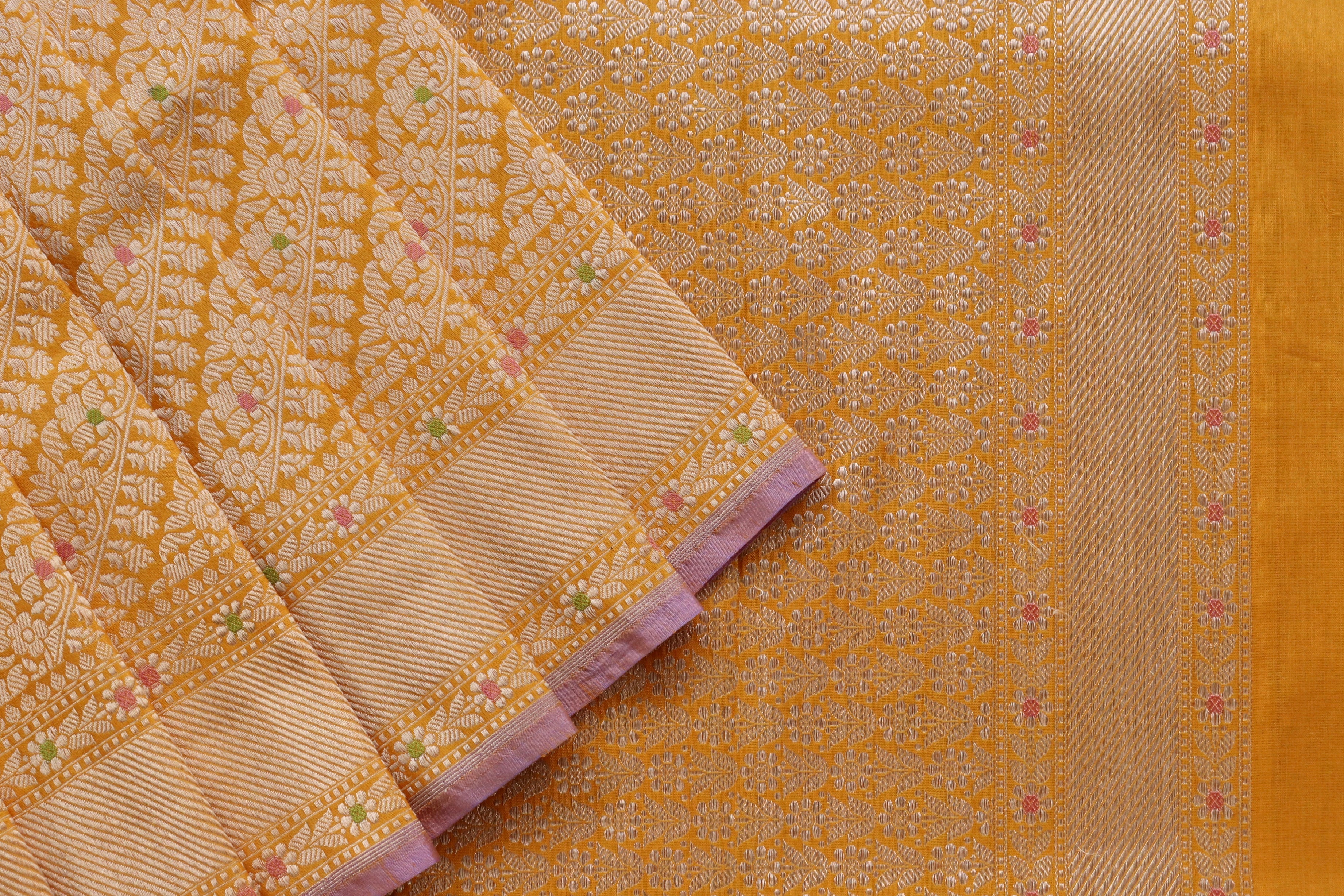 Yellow Meenadar Adda Tanchoi Pure Silk Handloom Banarasi Saree