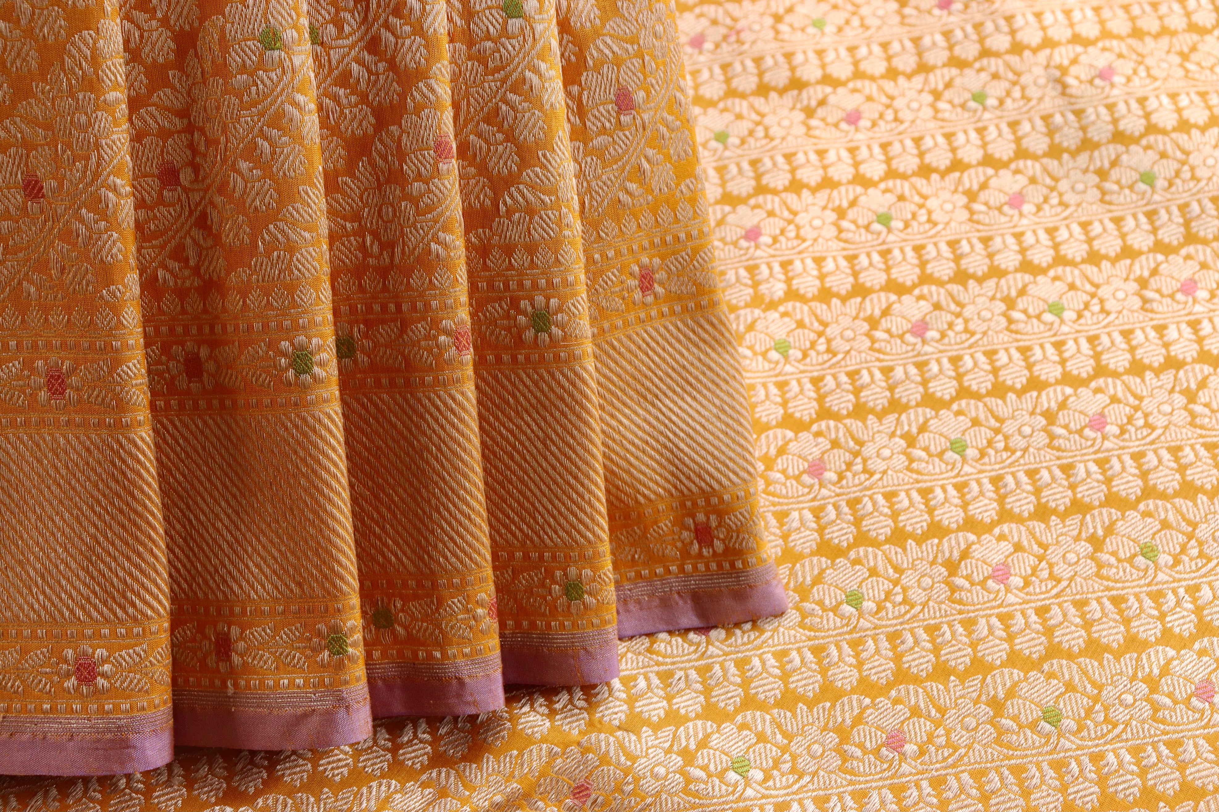 Yellow Meenadar Adda Tanchoi Pure Silk Handloom Banarasi Saree