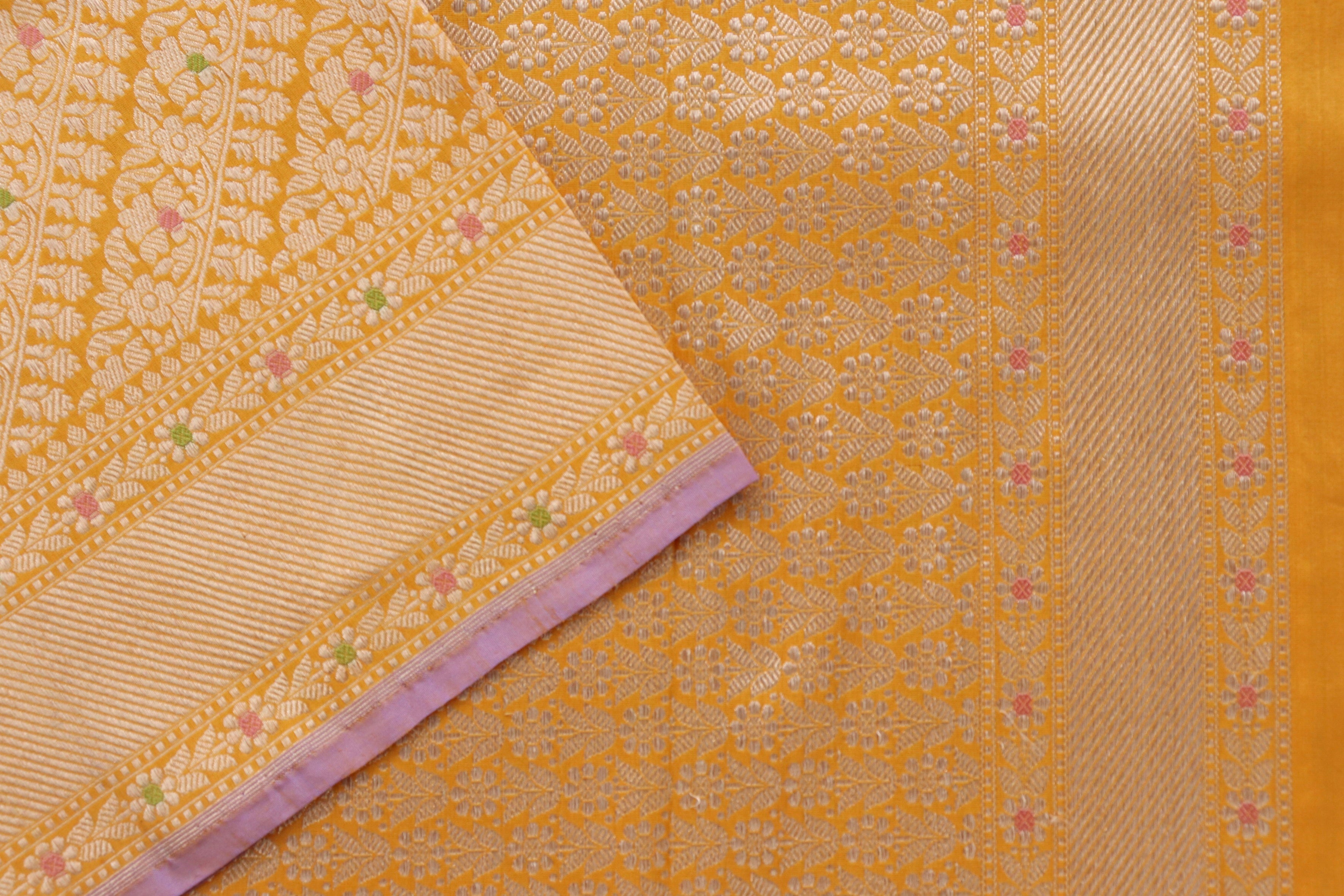 Yellow Meenadar Adda Tanchoi Pure Silk Handloom Banarasi Saree