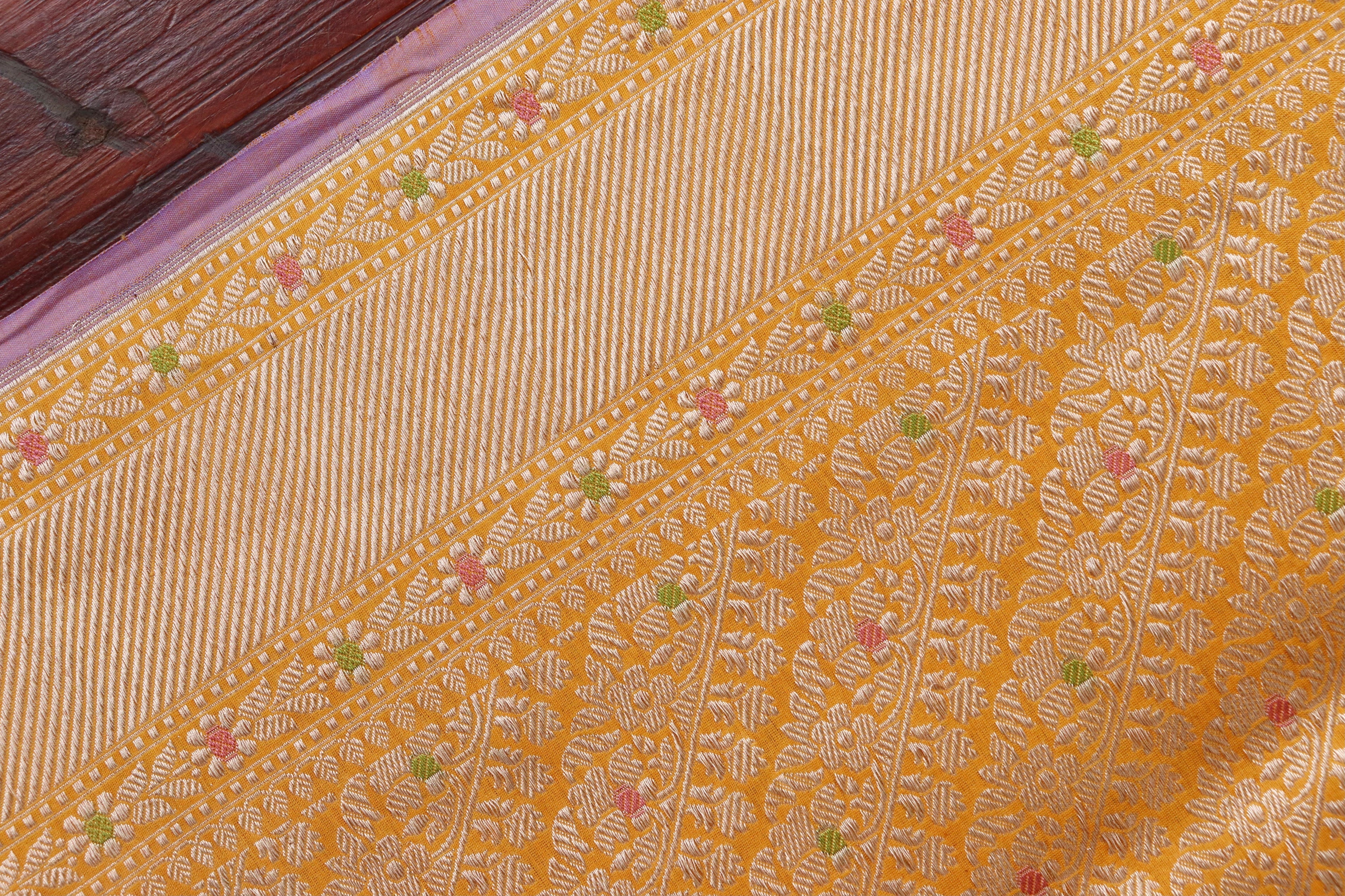 Yellow Meenadar Adda Tanchoi Pure Silk Handloom Banarasi Saree