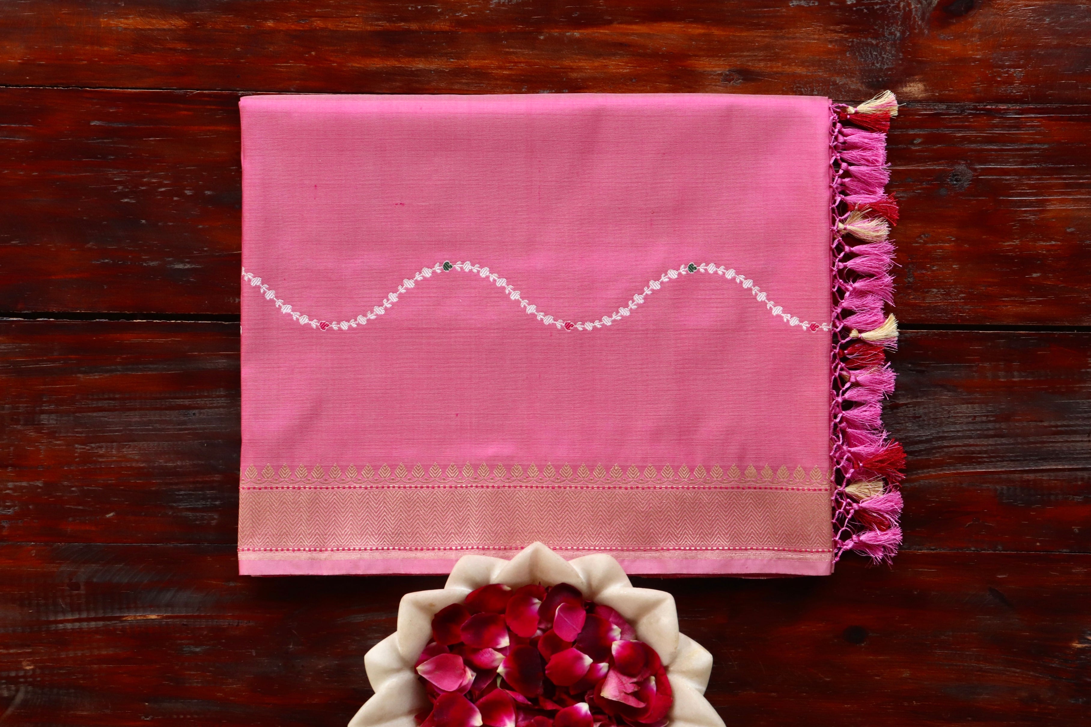 Pink Kadhua Pure Katan Silk Handloom Saree
